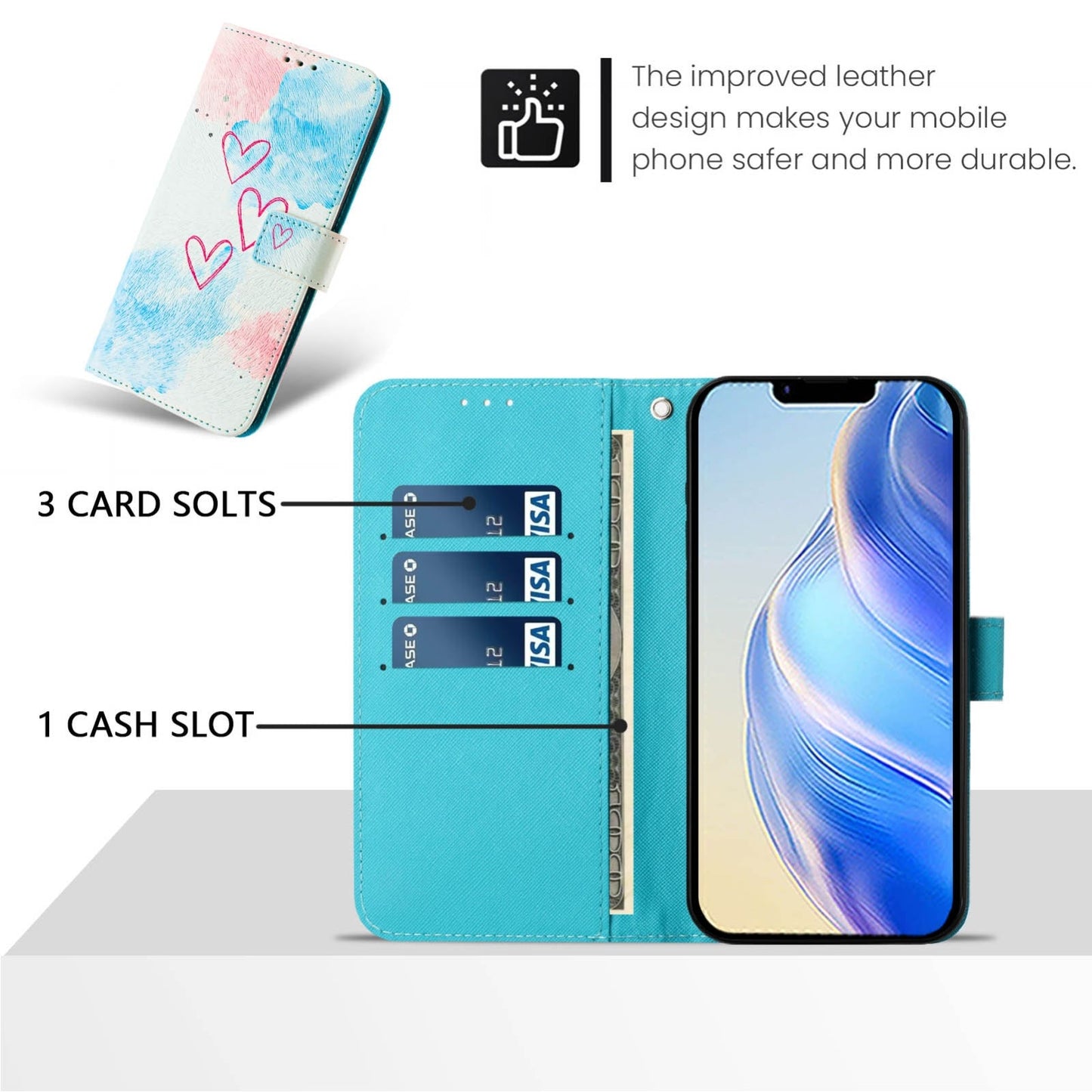 For iPhone 16e Art Colored Drawing Pattern Leather Phone Case(LOVE ME)