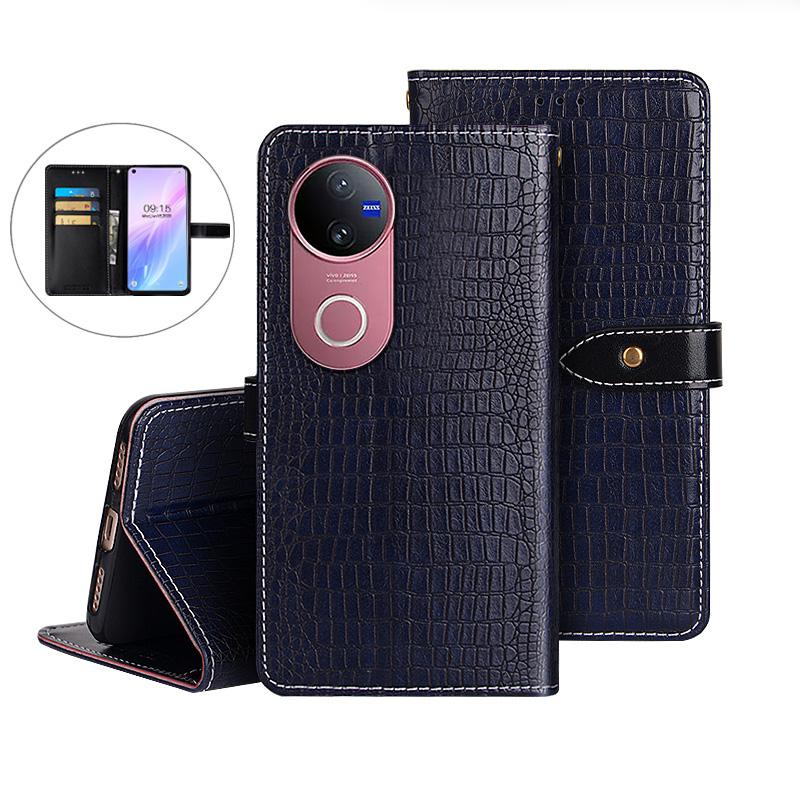 For vivo V50 5G Global idewei Crocodile Texture Leather Phone Case(Dark Blue)