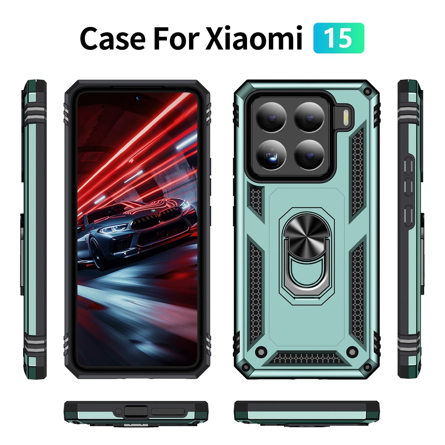 For Xiaomi 15 Shockproof TPU + PC Phone Case with Holder(Dark Green)
