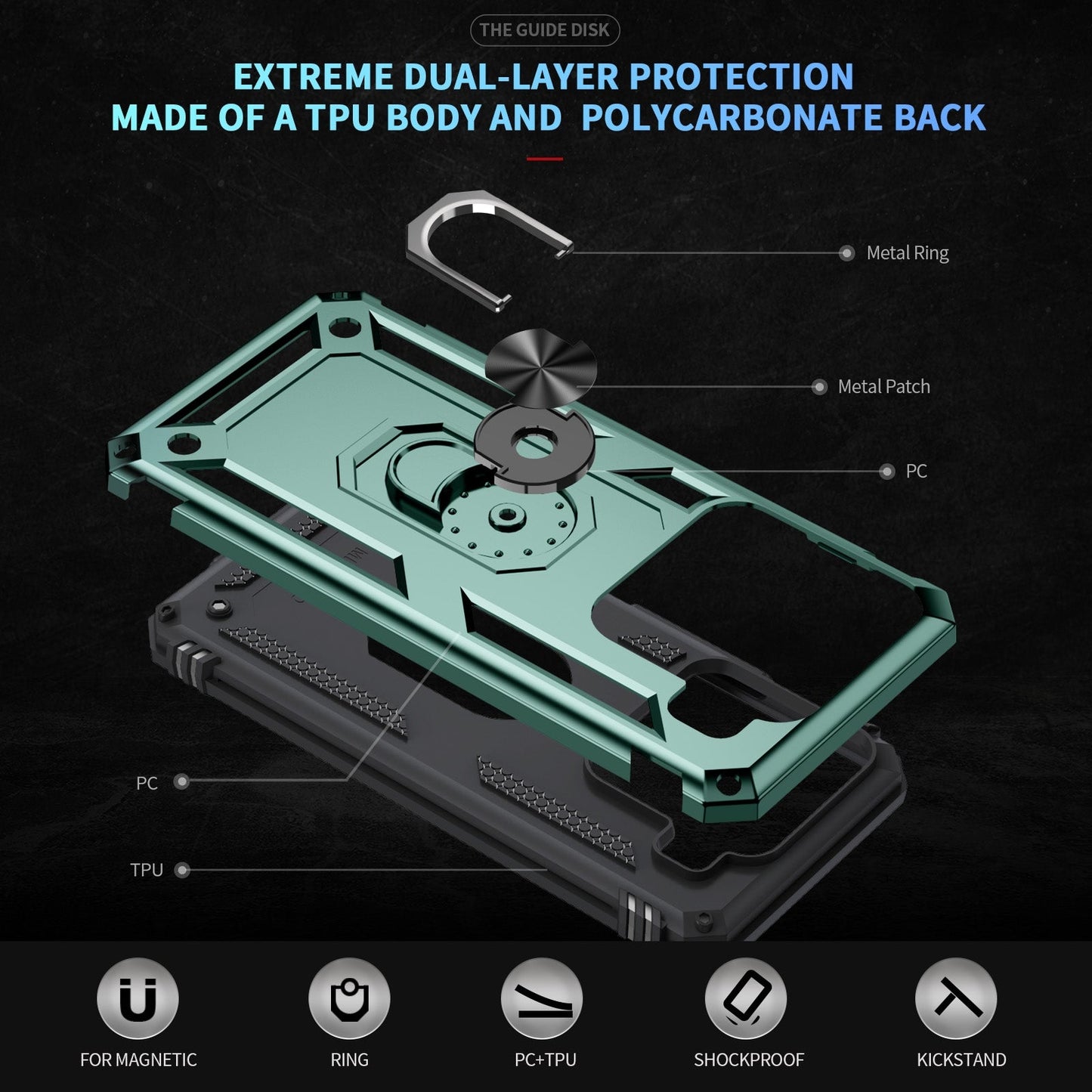 For Xiaomi 15 Shockproof TPU + PC Phone Case with Holder(Dark Green)