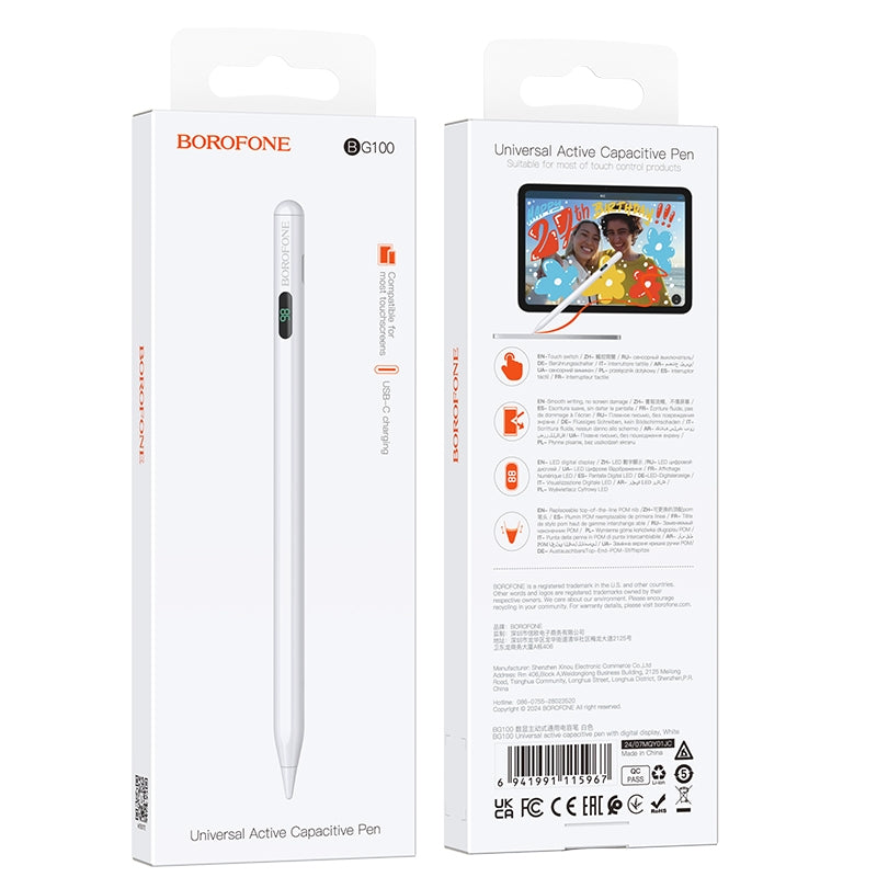 Borofone BG100 Digital Display Active Universal Capacitive Pen(White)