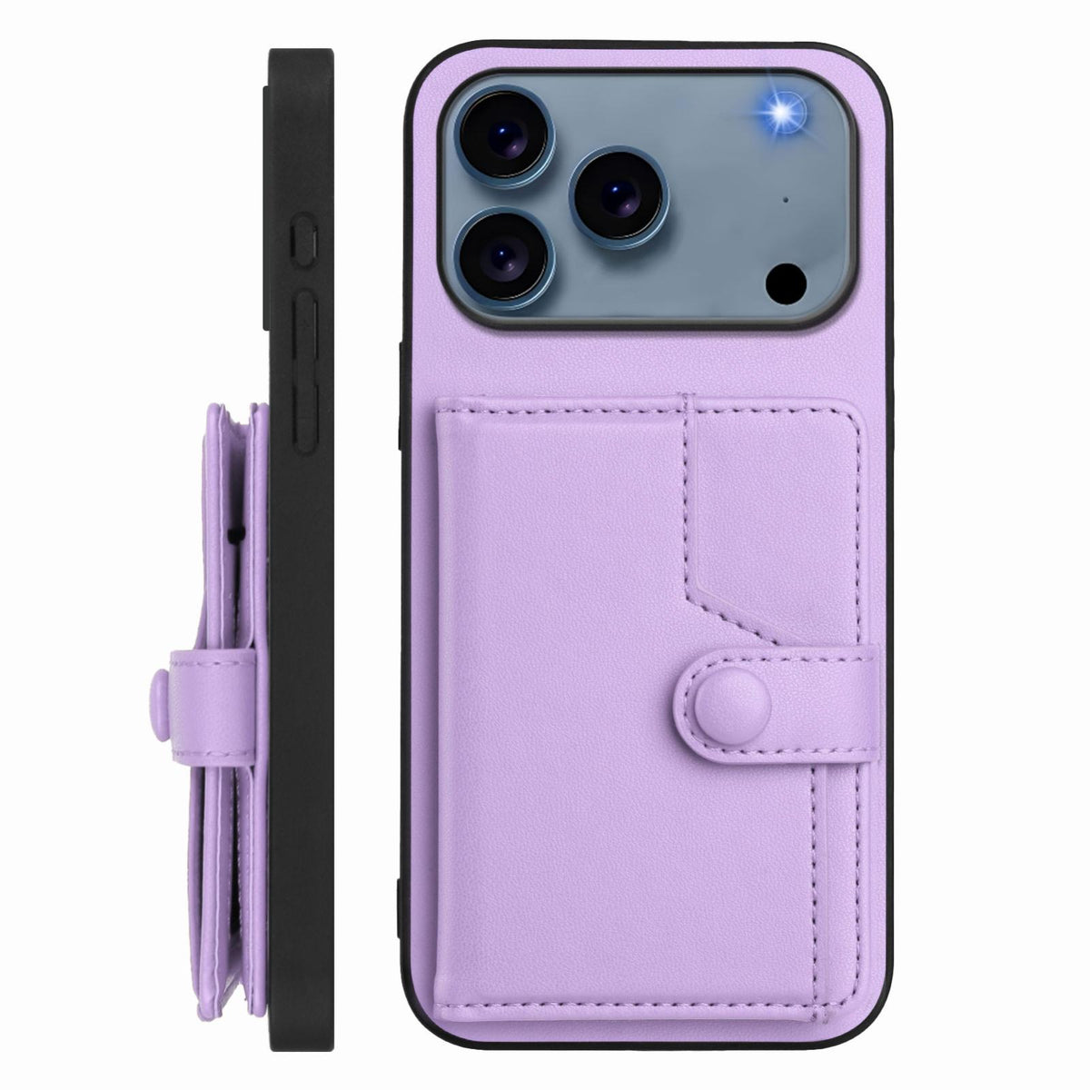 Compatible with iPhone 18 Pro Max & 17 Pro Max Button Card Bag RFID Anti-theft Phone Case - Purple