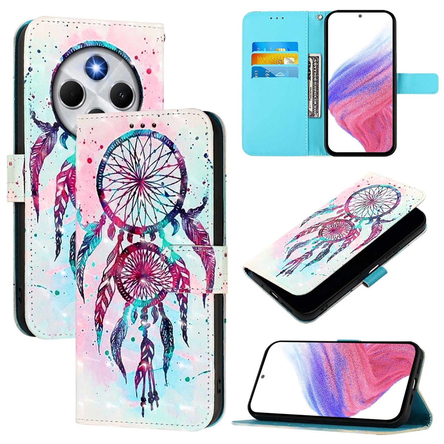 For Redmi 14C 4G 3D Painting Horizontal Flip Leather Phone Case(Color Drop Wind Chimes)