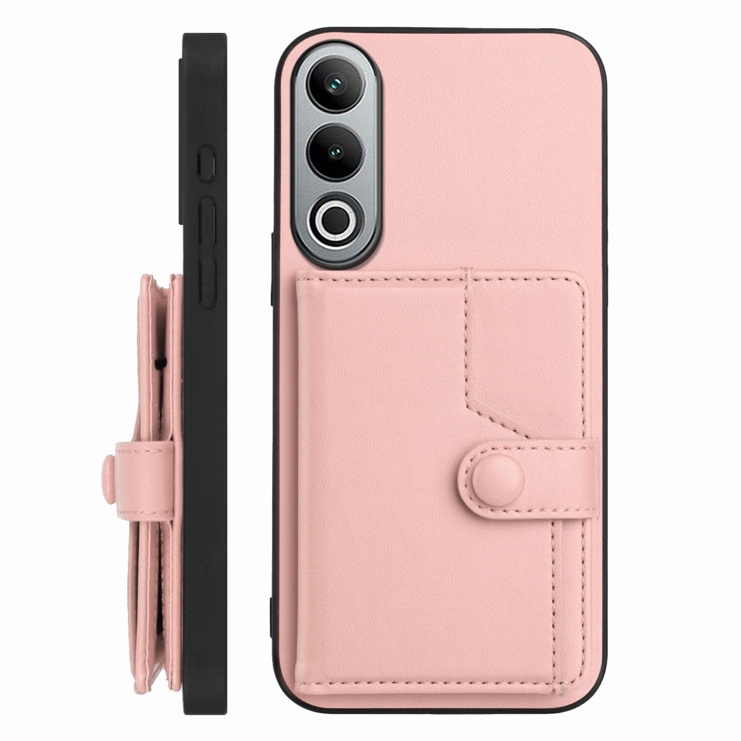 For OPPO K12 5G Button Card Bag RFID Anti-theft Phone Case(Pink)