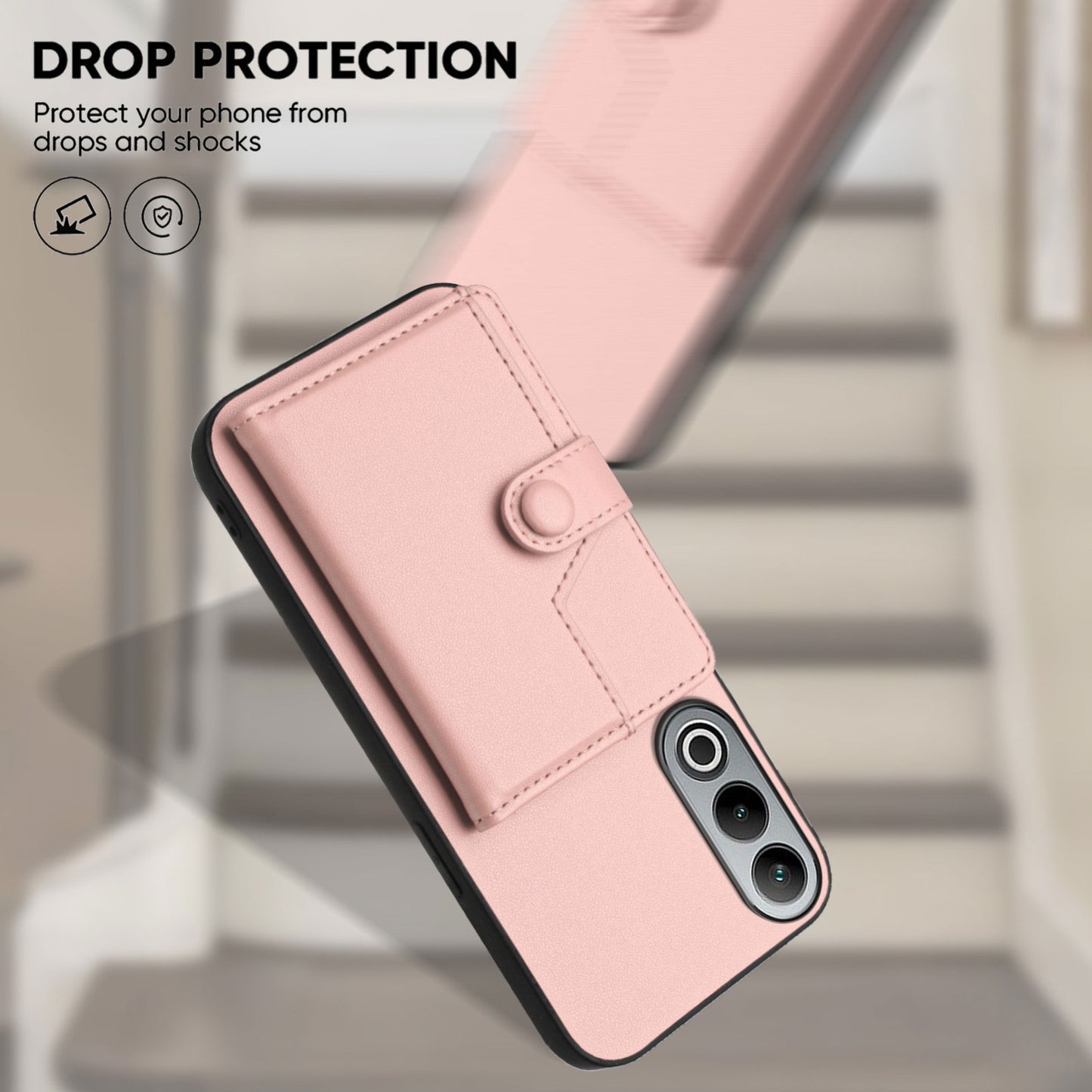 For OPPO K12 5G Button Card Bag RFID Anti-theft Phone Case(Pink)