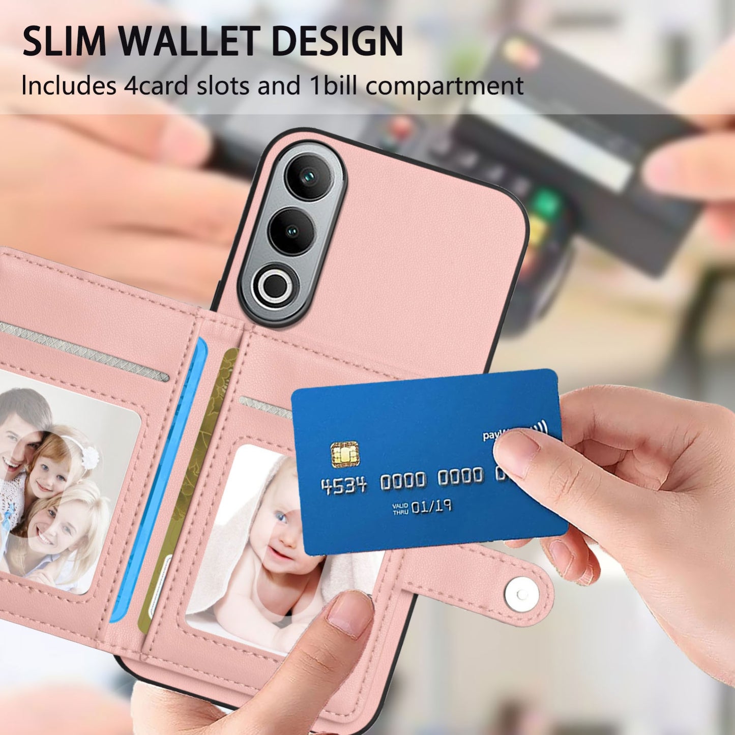 For OPPO K12 5G Button Card Bag RFID Anti-theft Phone Case(Pink)