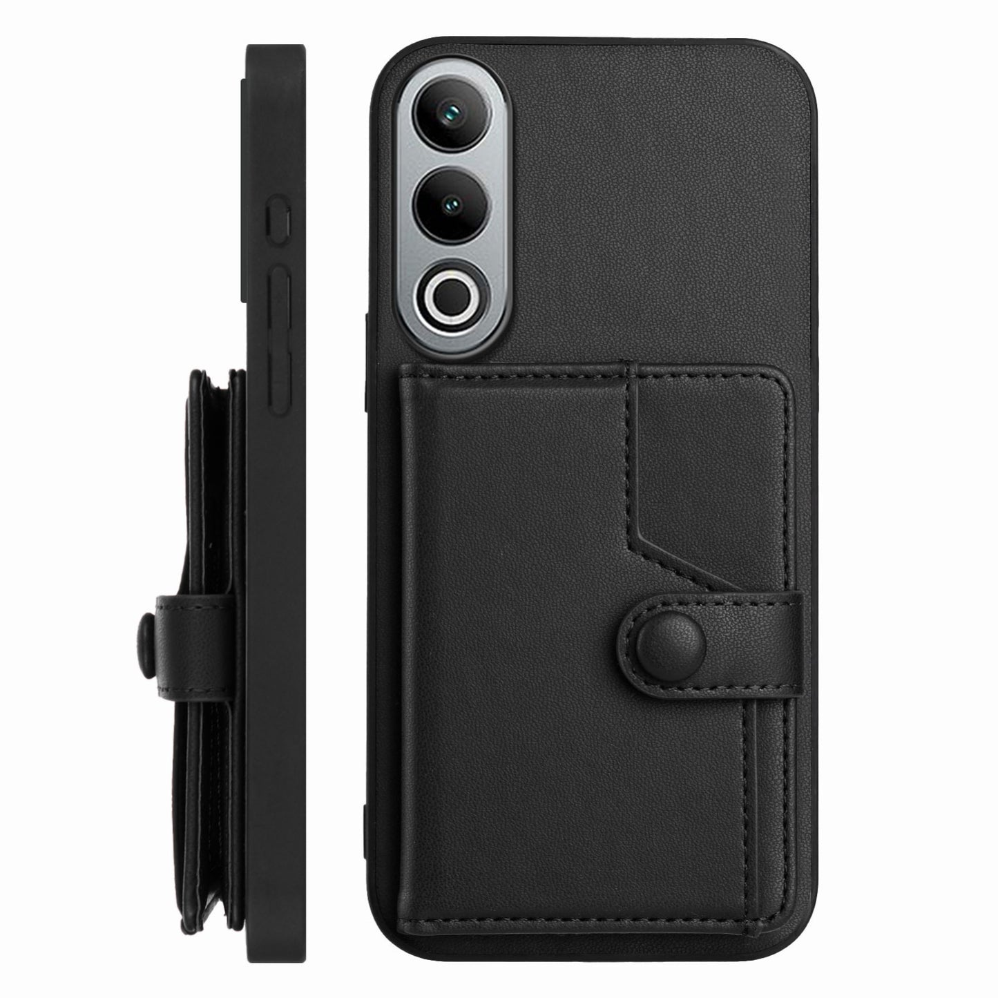 For OPPO K12 5G Button Card Bag RFID Anti-theft Phone Case(Black)