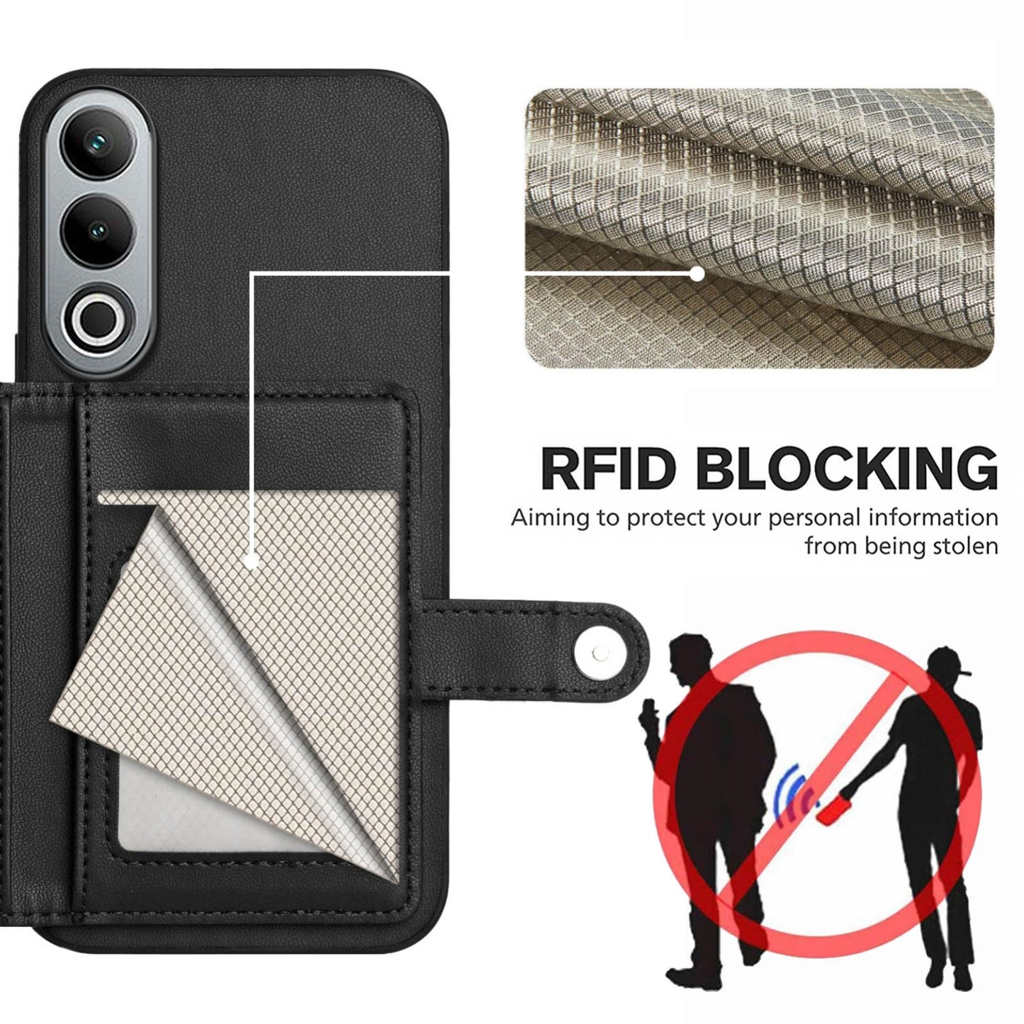 For OPPO K12 5G Button Card Bag RFID Anti-theft Phone Case(Black)