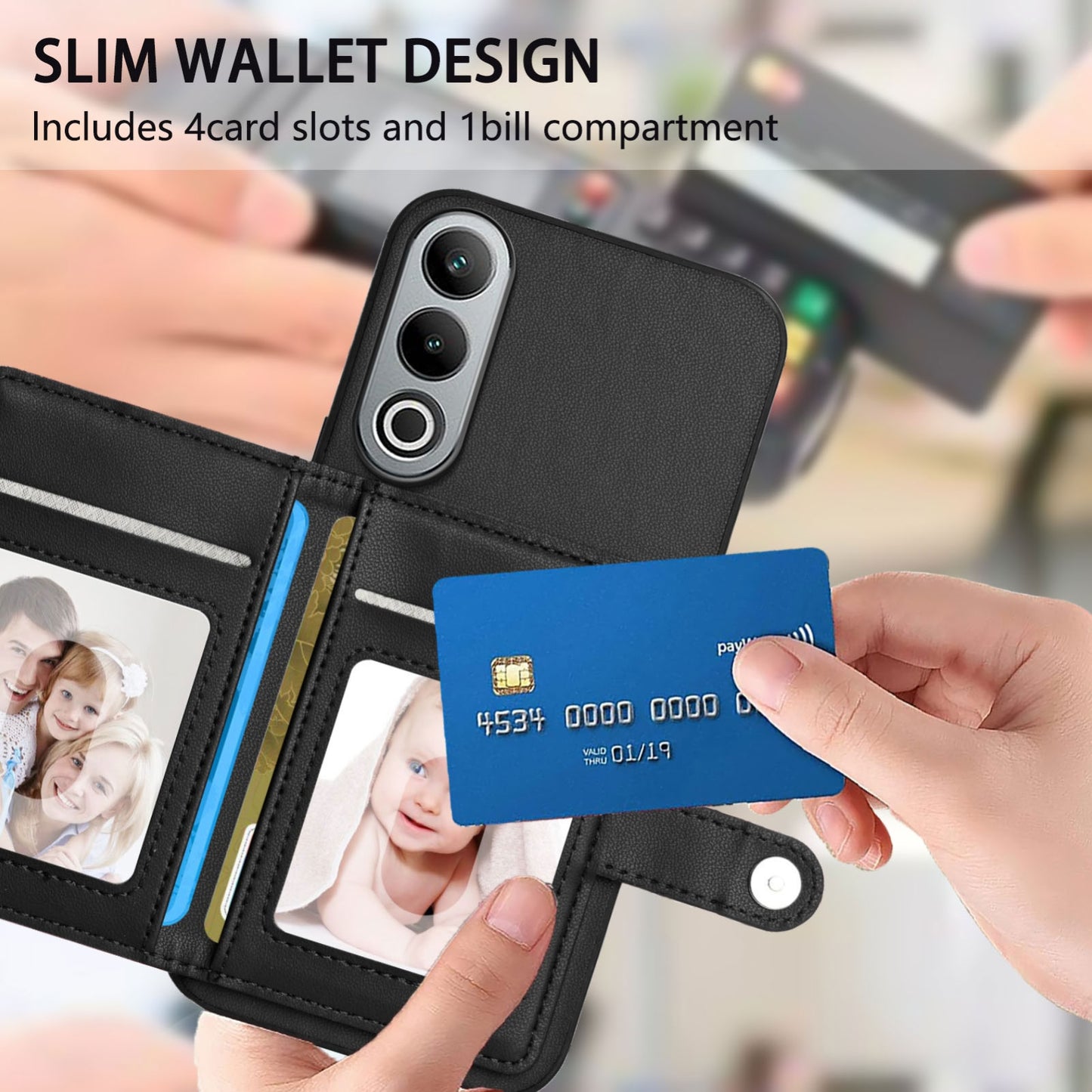 For OPPO K12 5G Button Card Bag RFID Anti-theft Phone Case(Black)