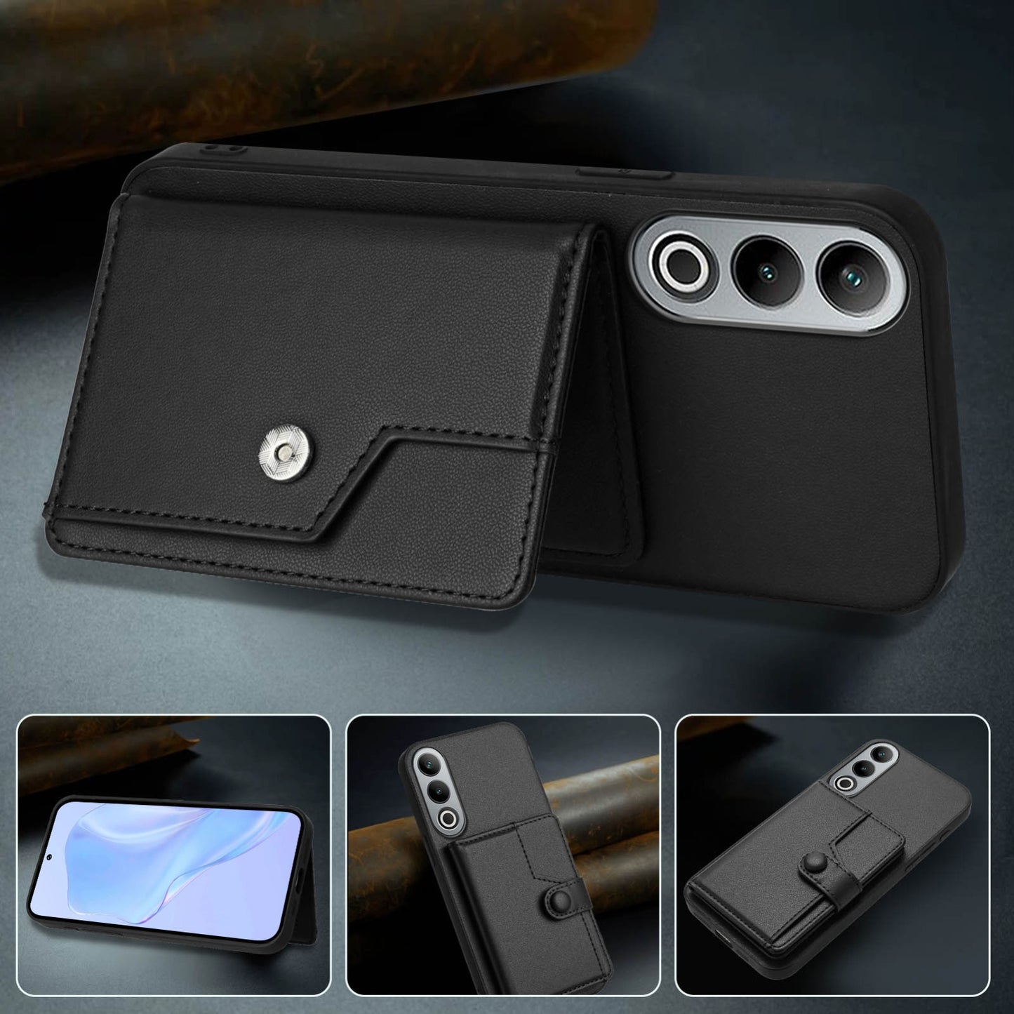 For OPPO K12 5G Button Card Bag RFID Anti-theft Phone Case(Black)