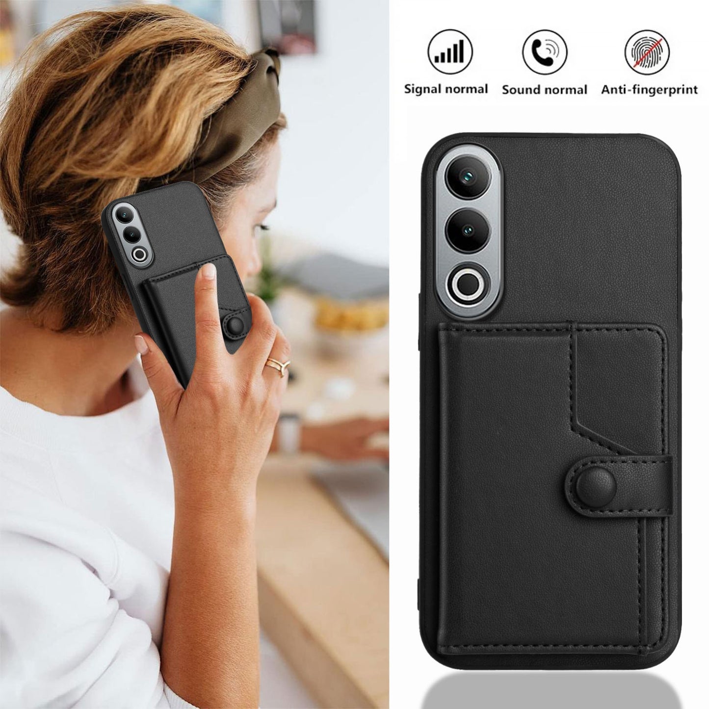 For OPPO K12 5G Button Card Bag RFID Anti-theft Phone Case(Black)