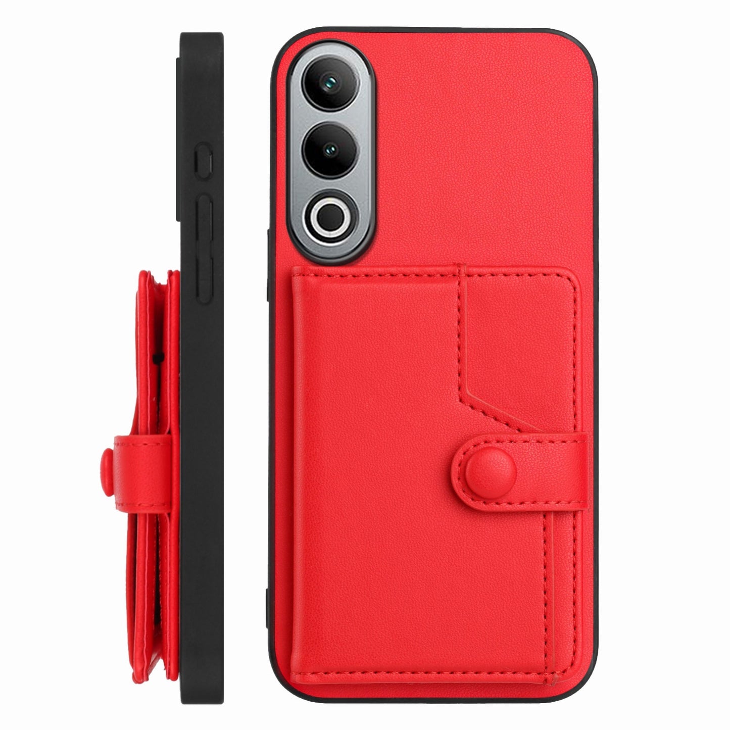 For OPPO K12 5G Button Card Bag RFID Anti-theft Phone Case(Red)