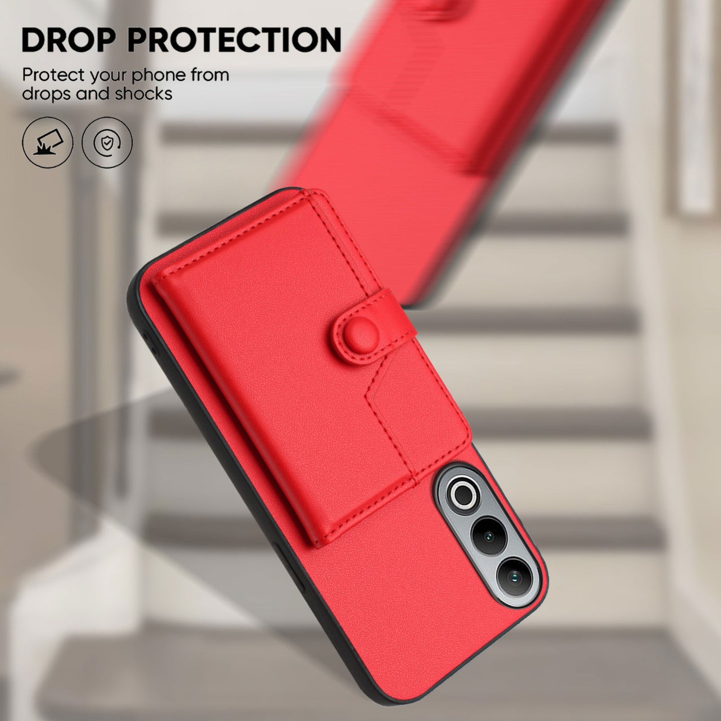 For OPPO K12 5G Button Card Bag RFID Anti-theft Phone Case(Red)