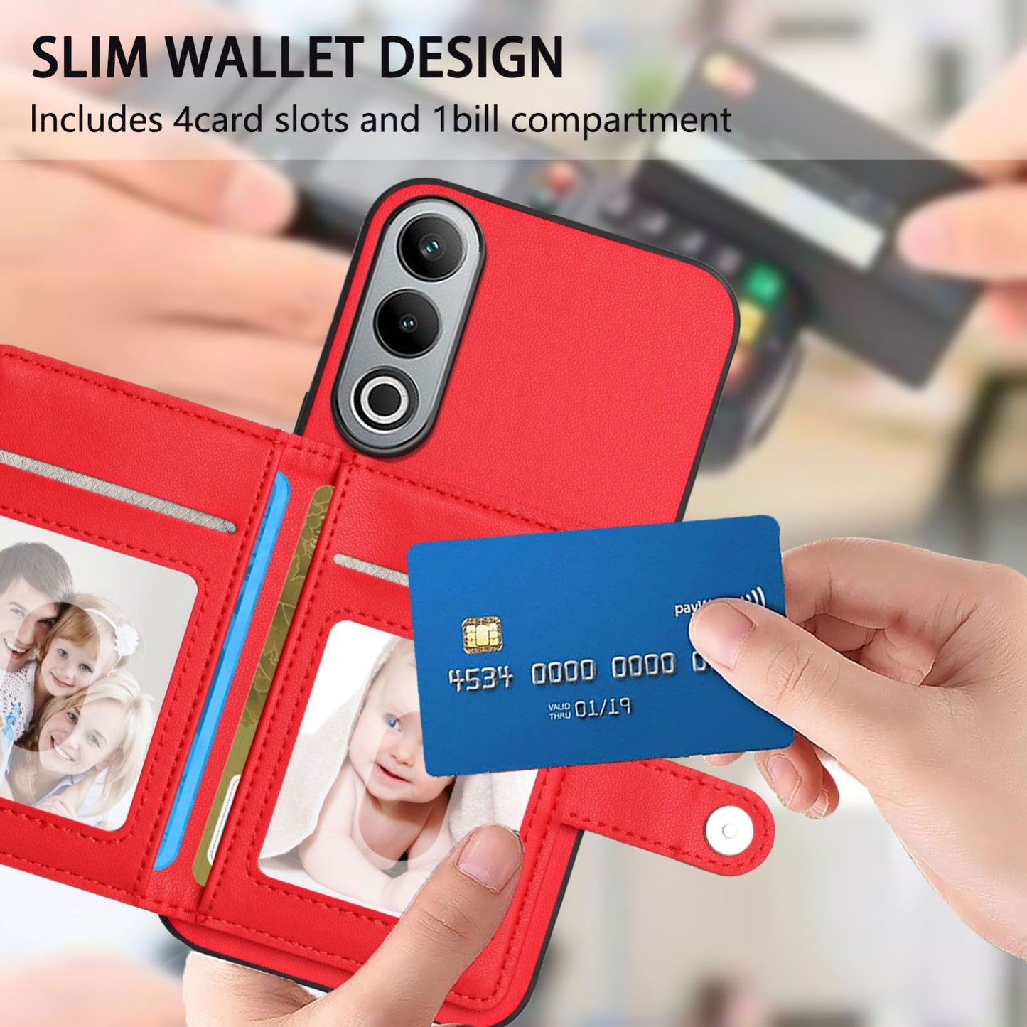 For OPPO K12 5G Button Card Bag RFID Anti-theft Phone Case(Red)