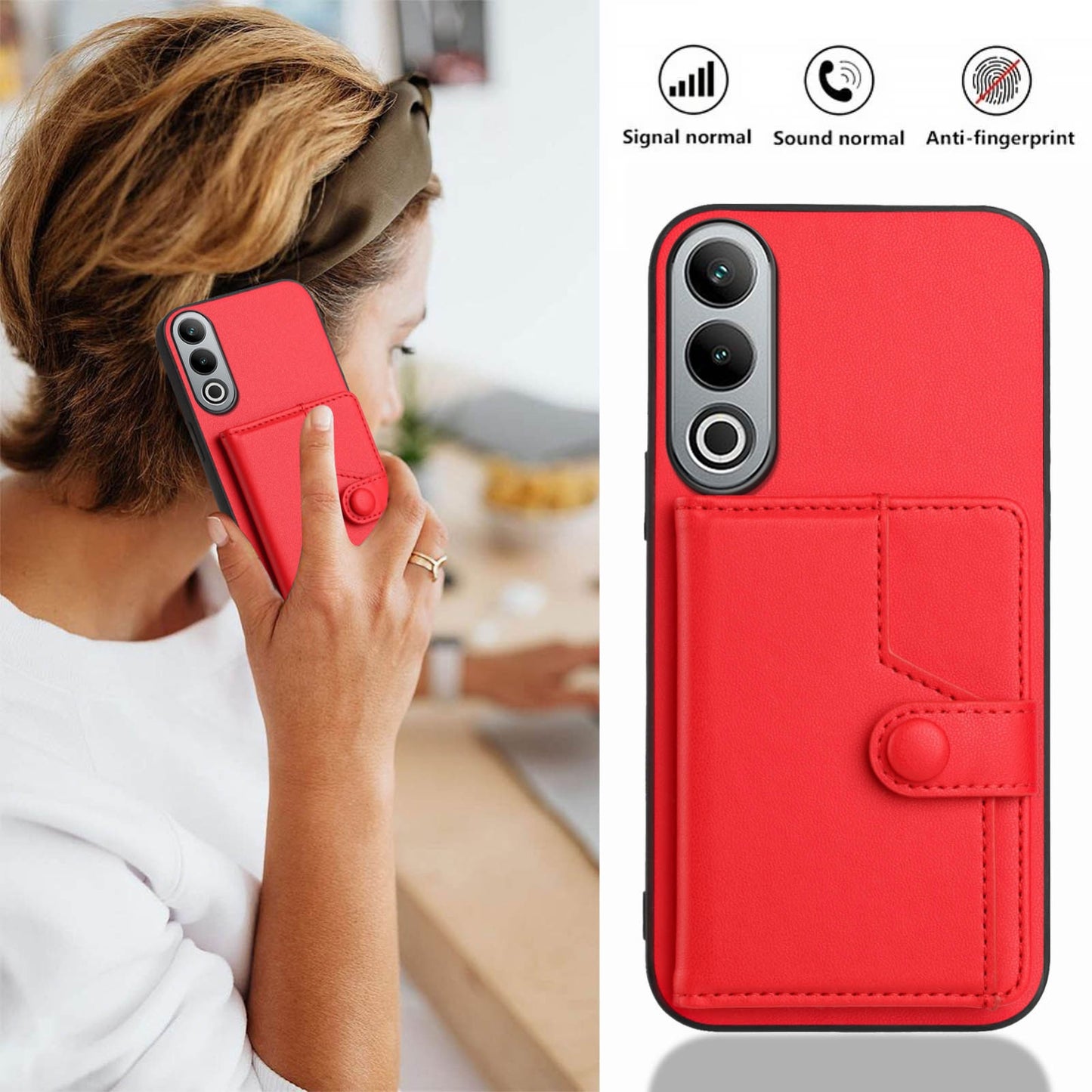 For OPPO K12 5G Button Card Bag RFID Anti-theft Phone Case(Red)