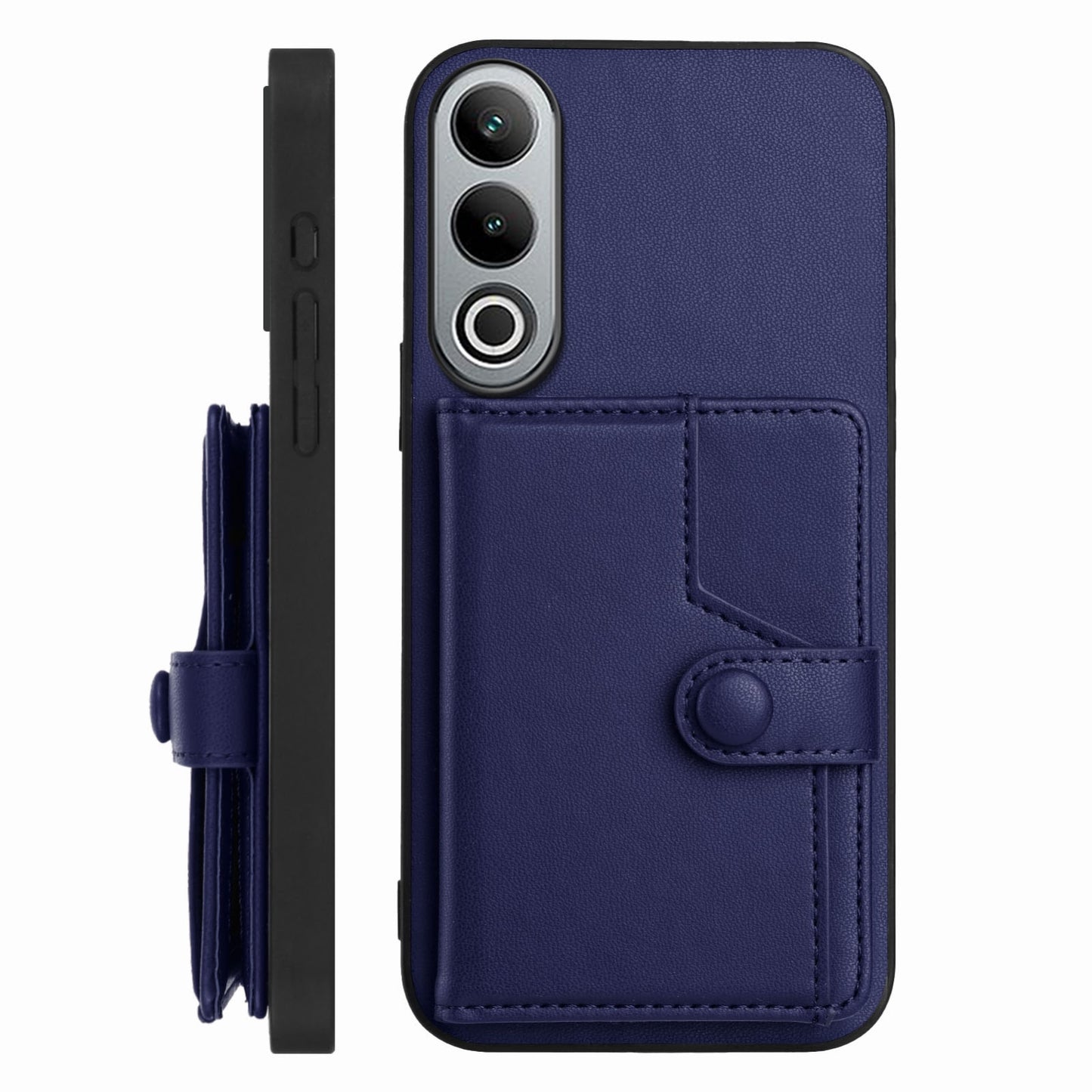 For OPPO K12 5G Button Card Bag RFID Anti-theft Phone Case(Blue)