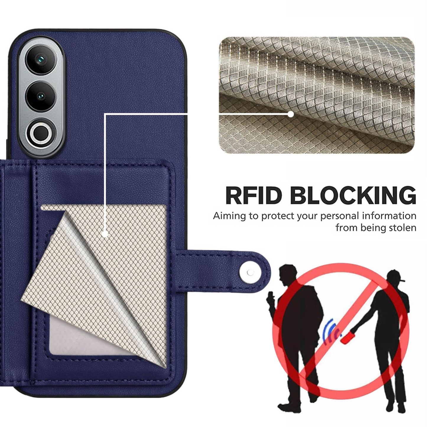 For OPPO K12 5G Button Card Bag RFID Anti-theft Phone Case(Blue)