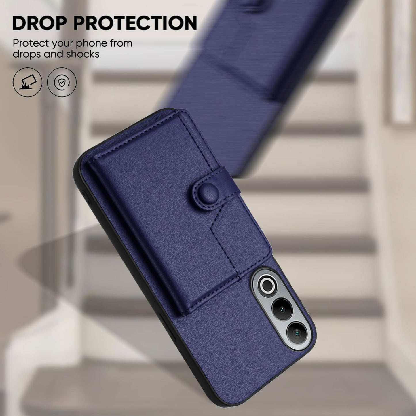 For OPPO K12 5G Button Card Bag RFID Anti-theft Phone Case(Blue)