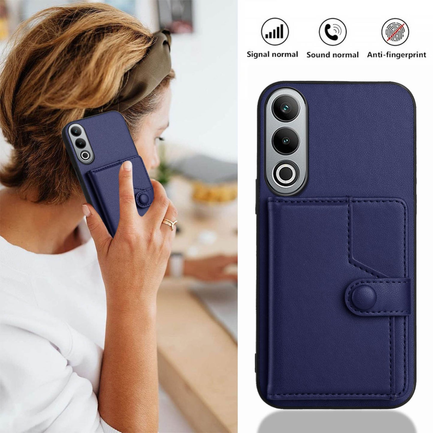 For OPPO K12 5G Button Card Bag RFID Anti-theft Phone Case(Blue)
