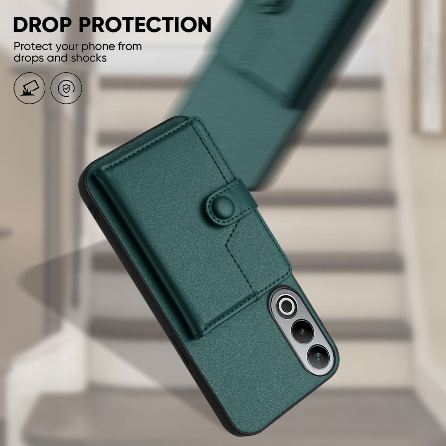 For OPPO K12 5G Button Card Bag RFID Anti-theft Phone Case(Green)