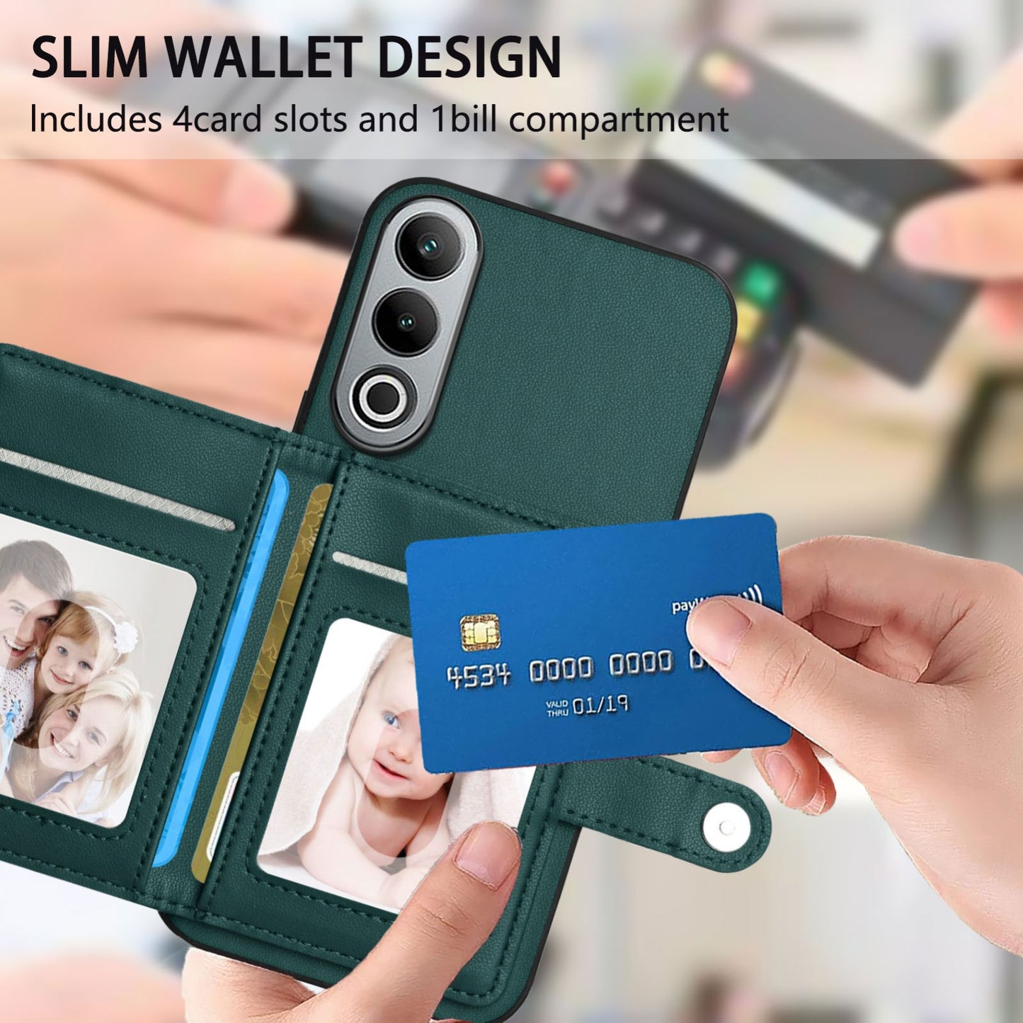 For OPPO K12 5G Button Card Bag RFID Anti-theft Phone Case(Green)