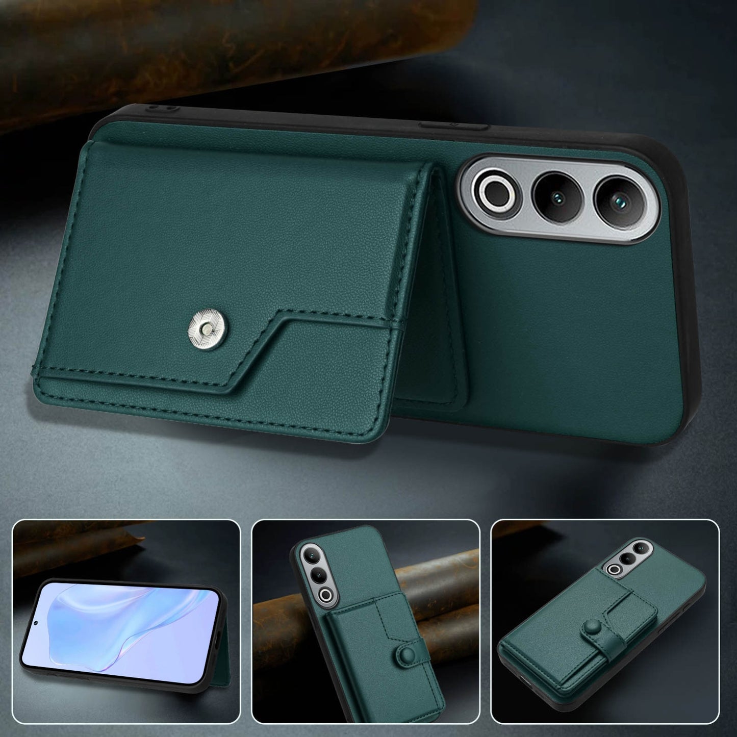 For OPPO K12 5G Button Card Bag RFID Anti-theft Phone Case(Green)