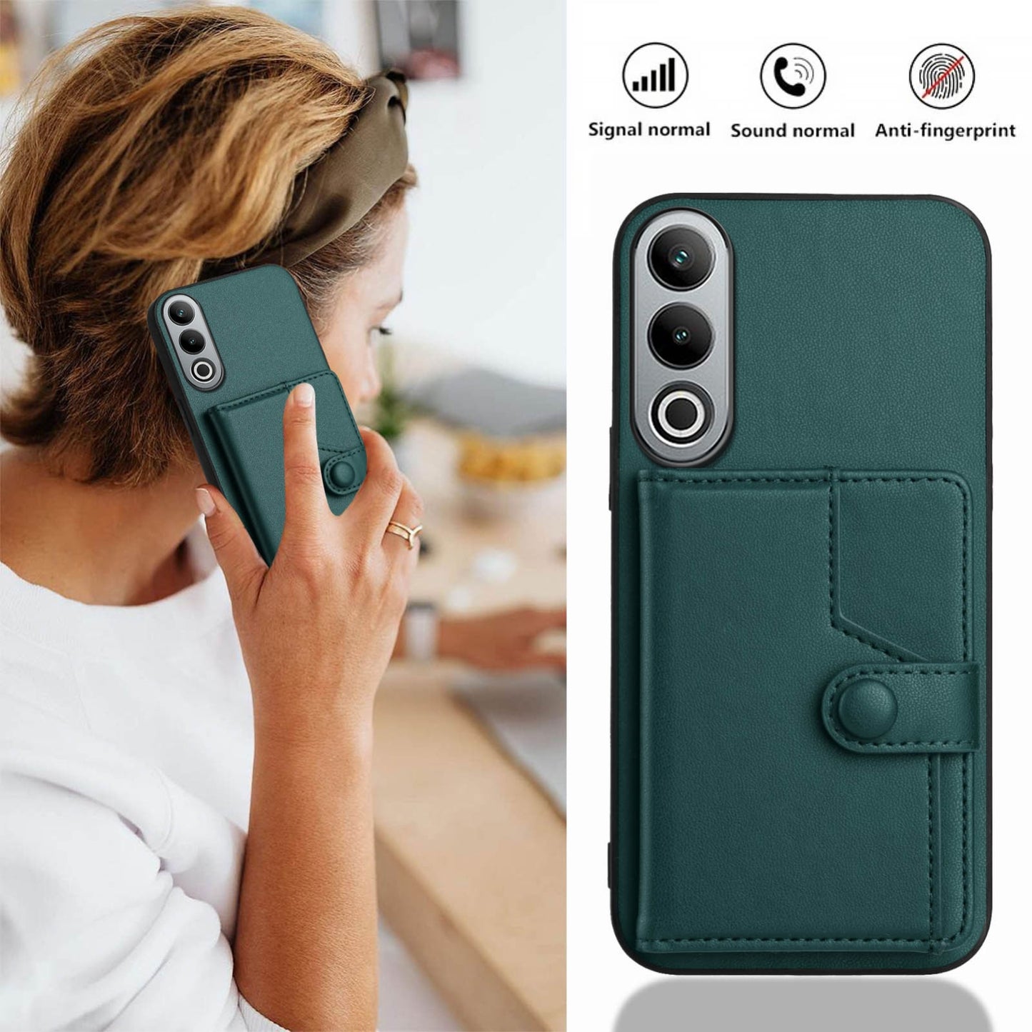 For OPPO K12 5G Button Card Bag RFID Anti-theft Phone Case(Green)