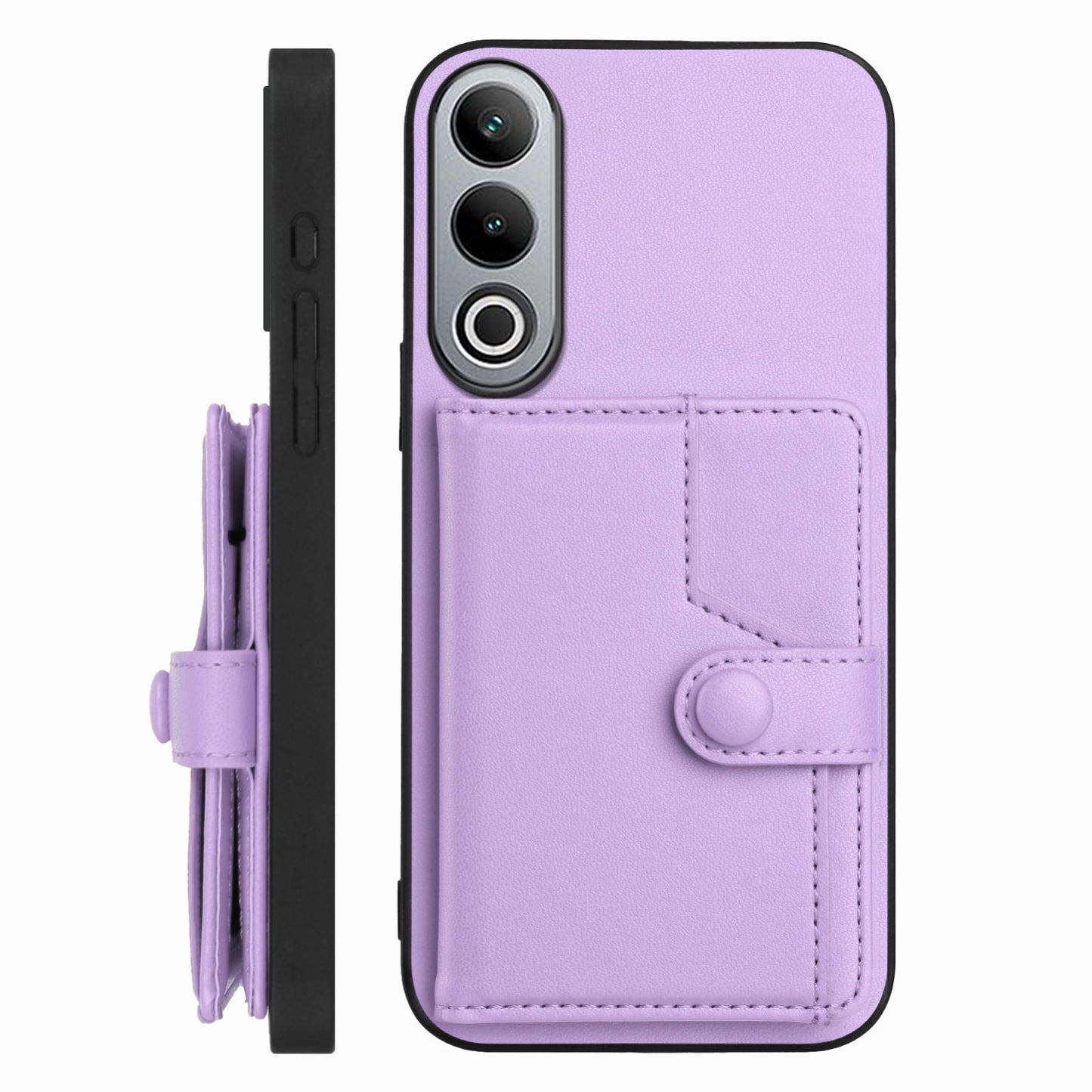 For OPPO K12 5G Button Card Bag RFID Anti-theft Phone Case(Purple)