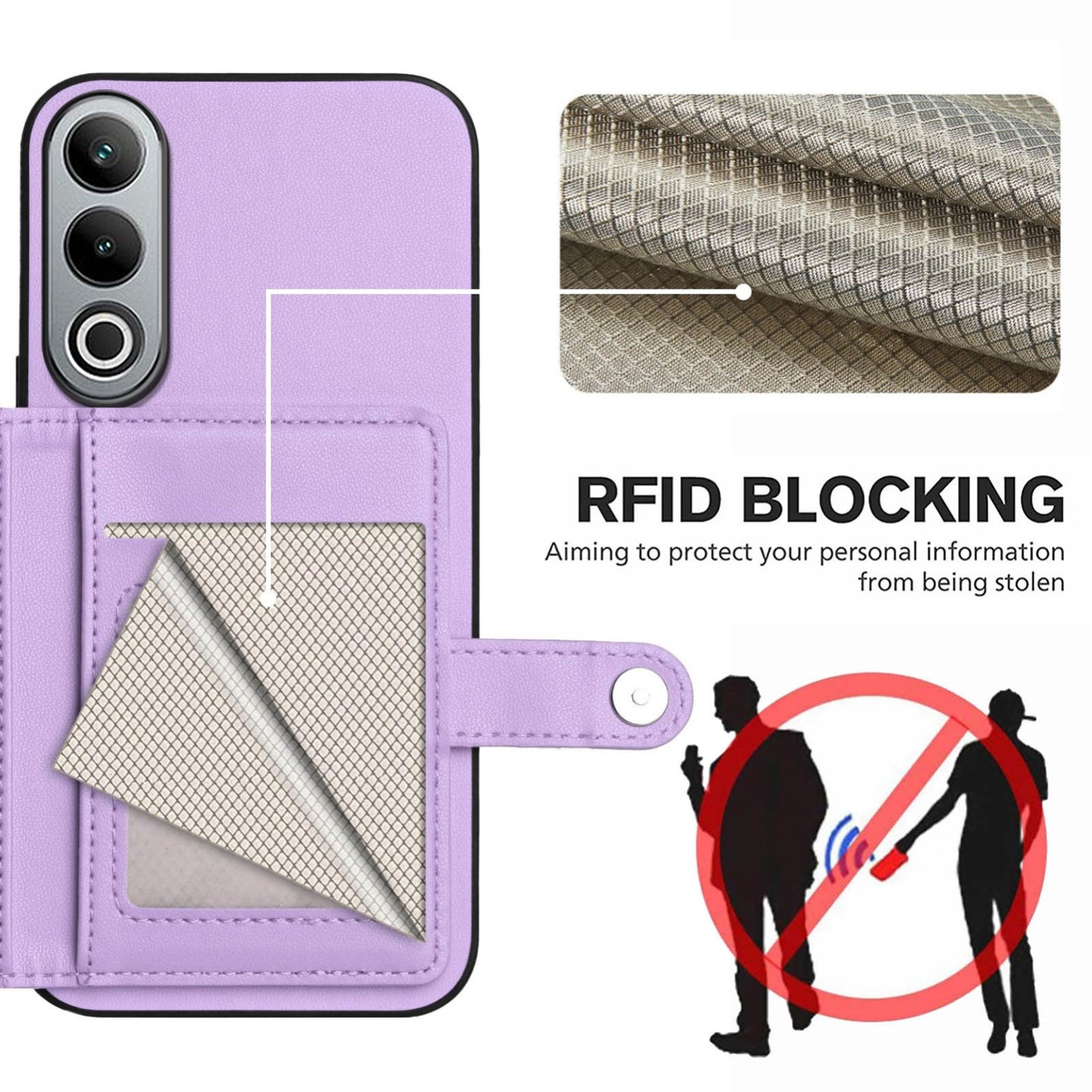 For OPPO K12 5G Button Card Bag RFID Anti-theft Phone Case(Purple)