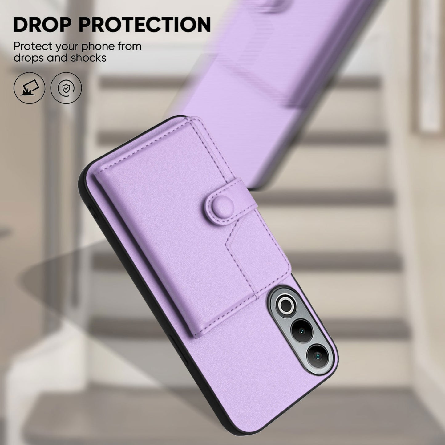 For OPPO K12 5G Button Card Bag RFID Anti-theft Phone Case(Purple)