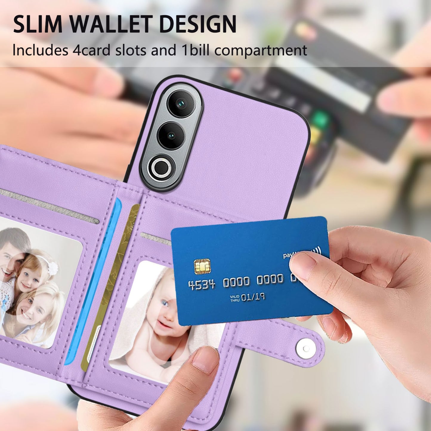 For OPPO K12 5G Button Card Bag RFID Anti-theft Phone Case(Purple)