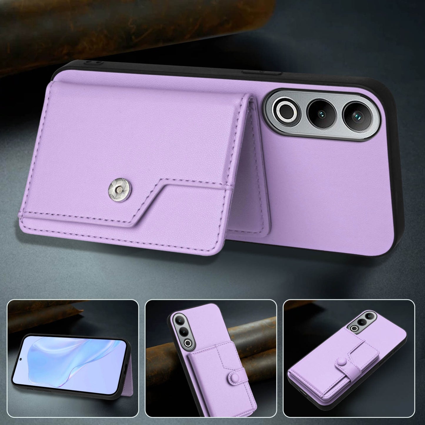 For OPPO K12 5G Button Card Bag RFID Anti-theft Phone Case(Purple)