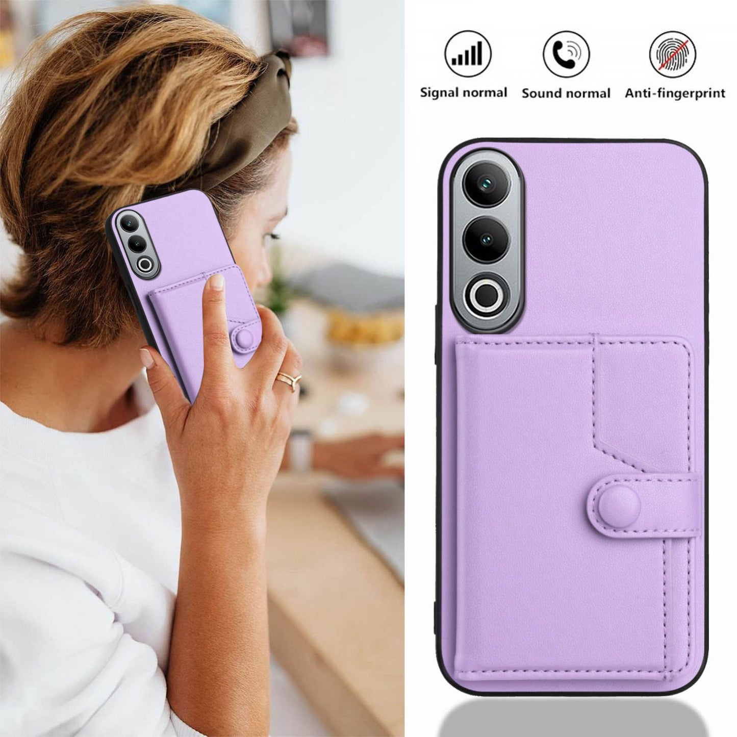 For OPPO K12 5G Button Card Bag RFID Anti-theft Phone Case(Purple)