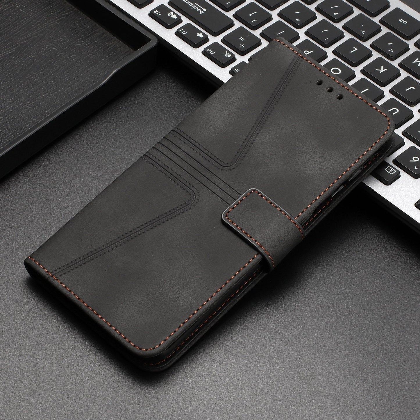 For Redmi 14C 4G Triangle Solid Color Leather Phone Case(Black)