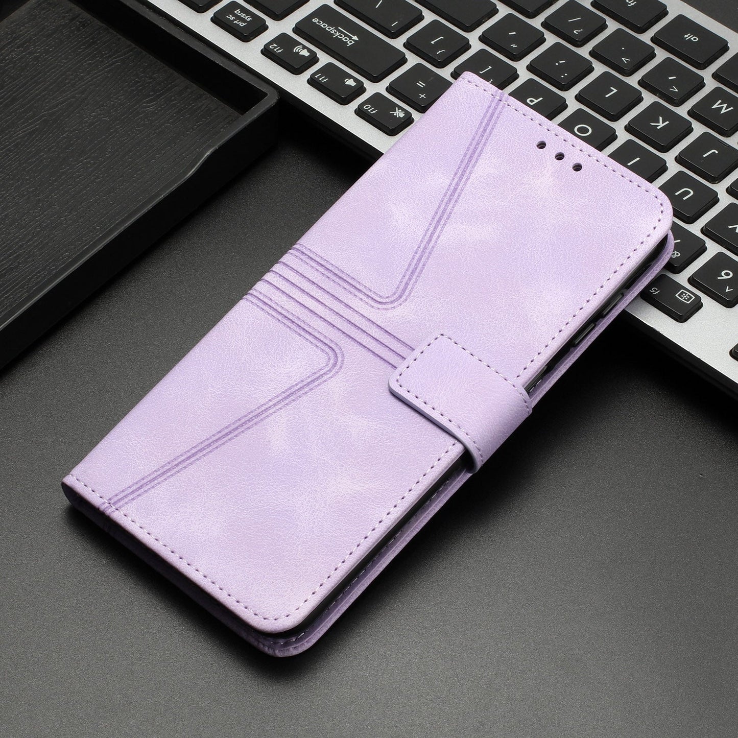 For Redmi 14C 4G Triangle Solid Color Leather Phone Case(Purple)