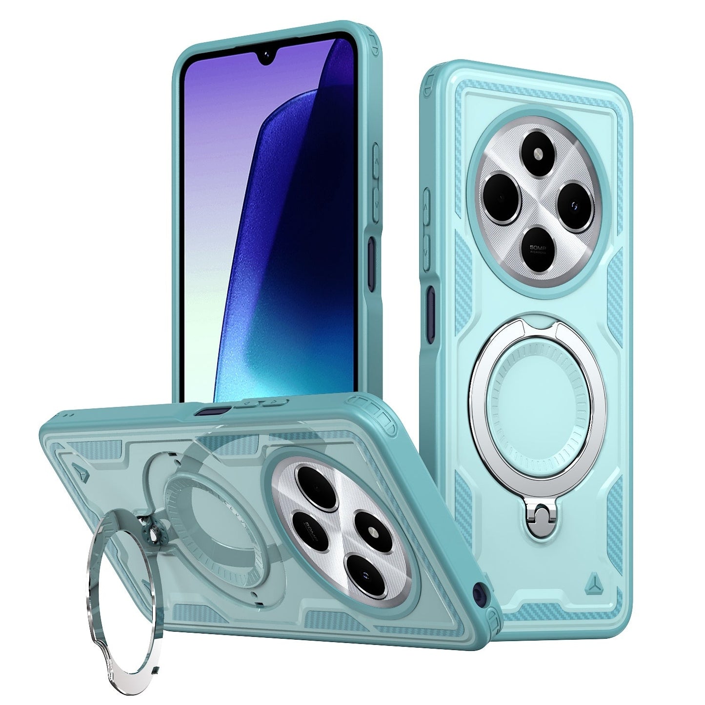 For Redmi 14C 5G PC Hybrid TPU Armor MagSafe Ring Holder Phone Case(Light Blue)