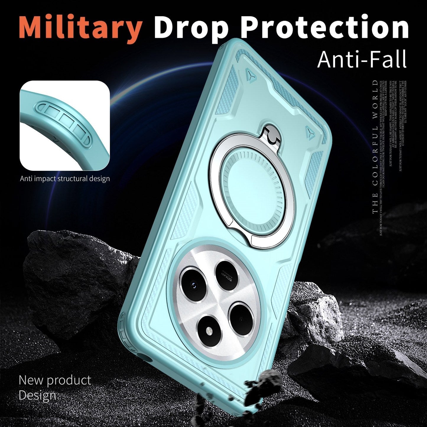 For Redmi 14C 5G PC Hybrid TPU Armor MagSafe Ring Holder Phone Case(Light Blue)