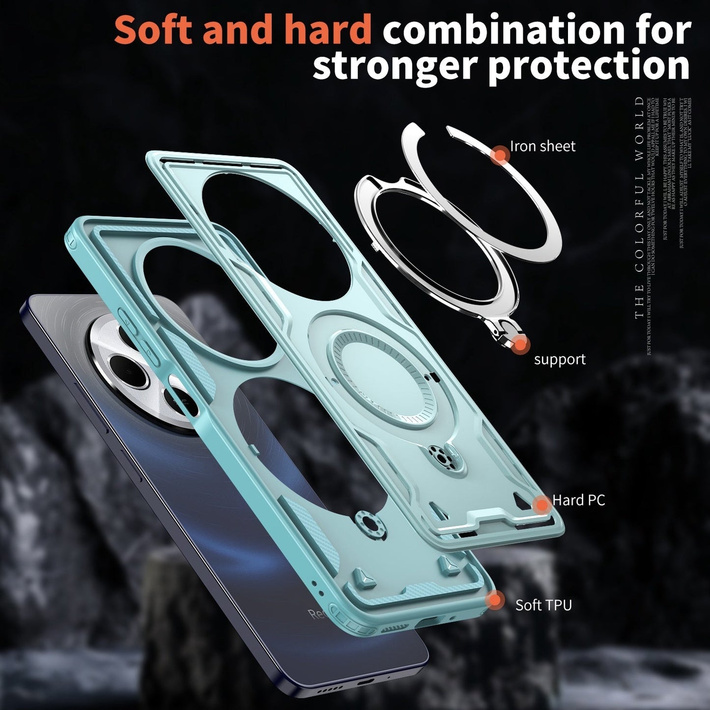 For Redmi 14C 5G PC Hybrid TPU Armor MagSafe Ring Holder Phone Case(Light Blue)