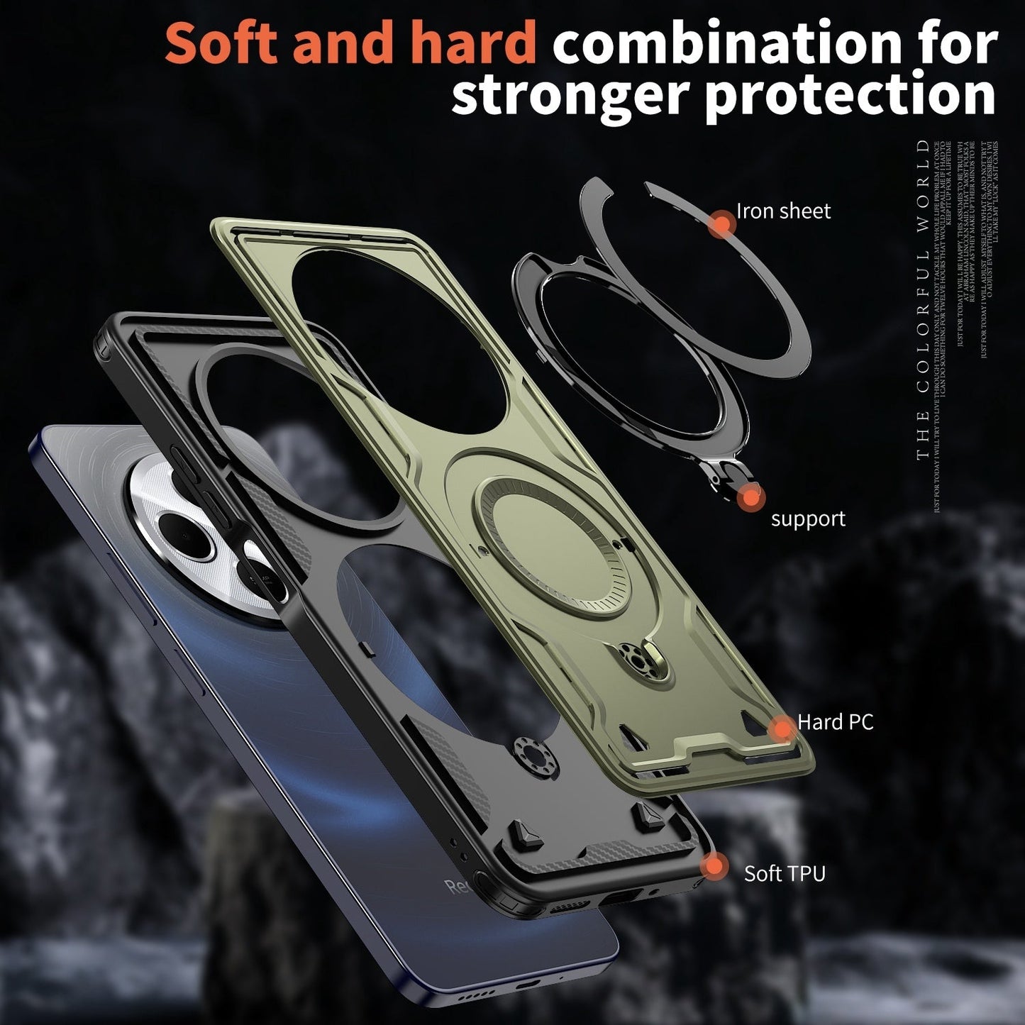 For Redmi 14C 5G PC Hybrid TPU Armor MagSafe Ring Holder Phone Case(Olive Green)