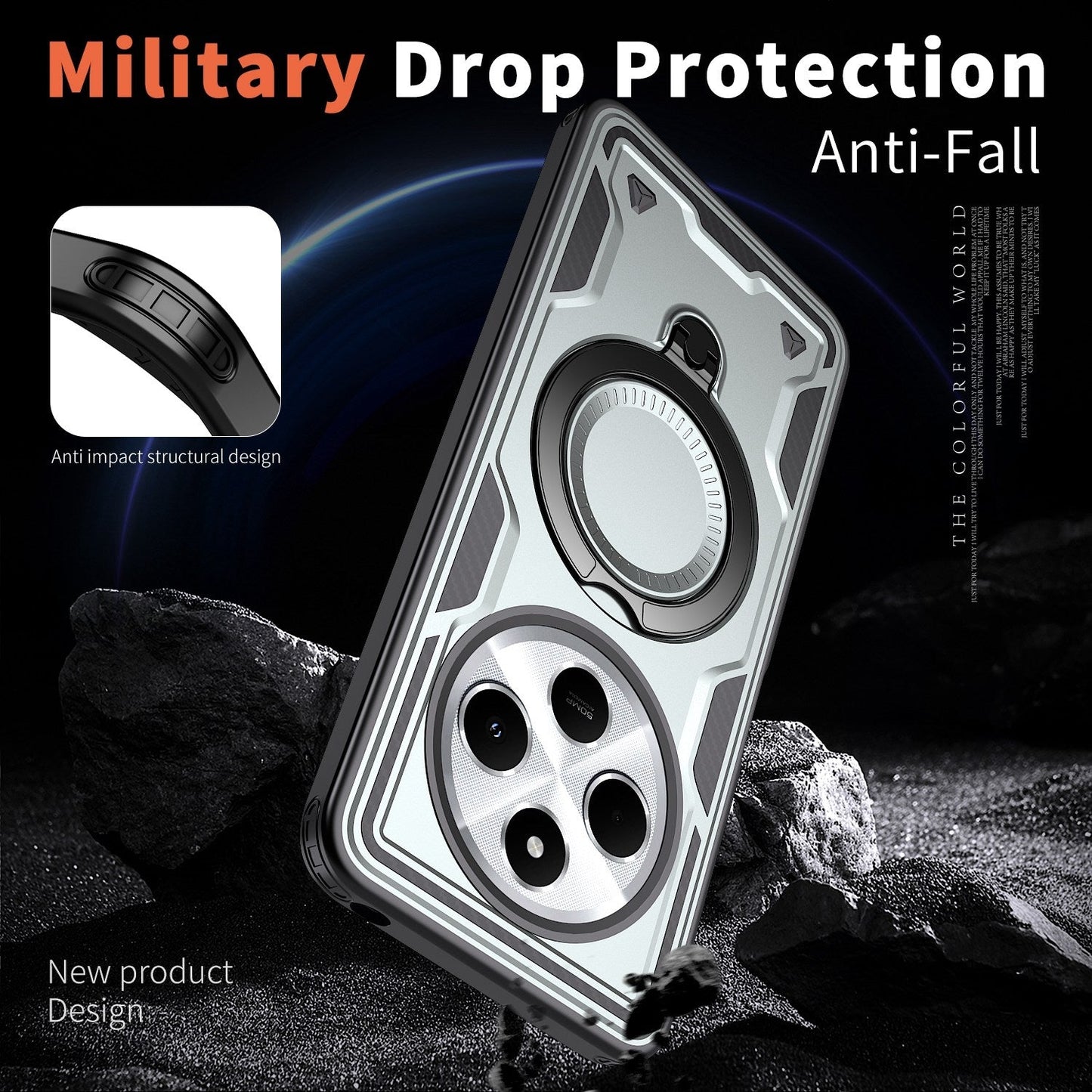 For Redmi 14C 5G PC Hybrid TPU Armor MagSafe Ring Holder Phone Case(Grey)