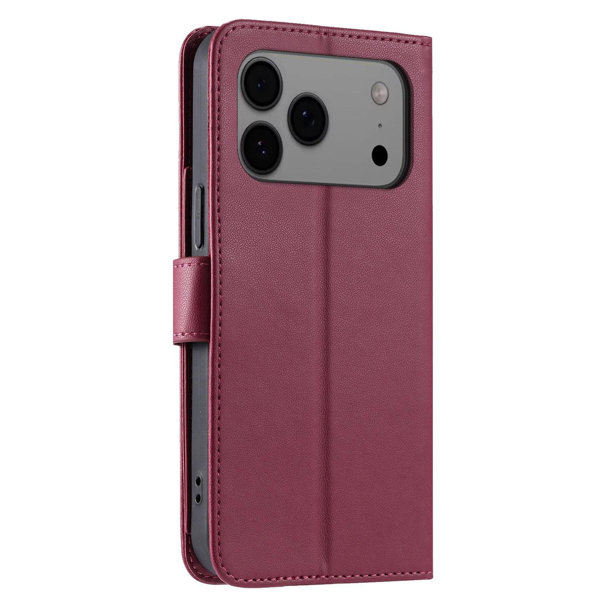 Compatible with iPhone 18 Pro Max Ring Buckle Rhombic Leather Phone Case - Red
