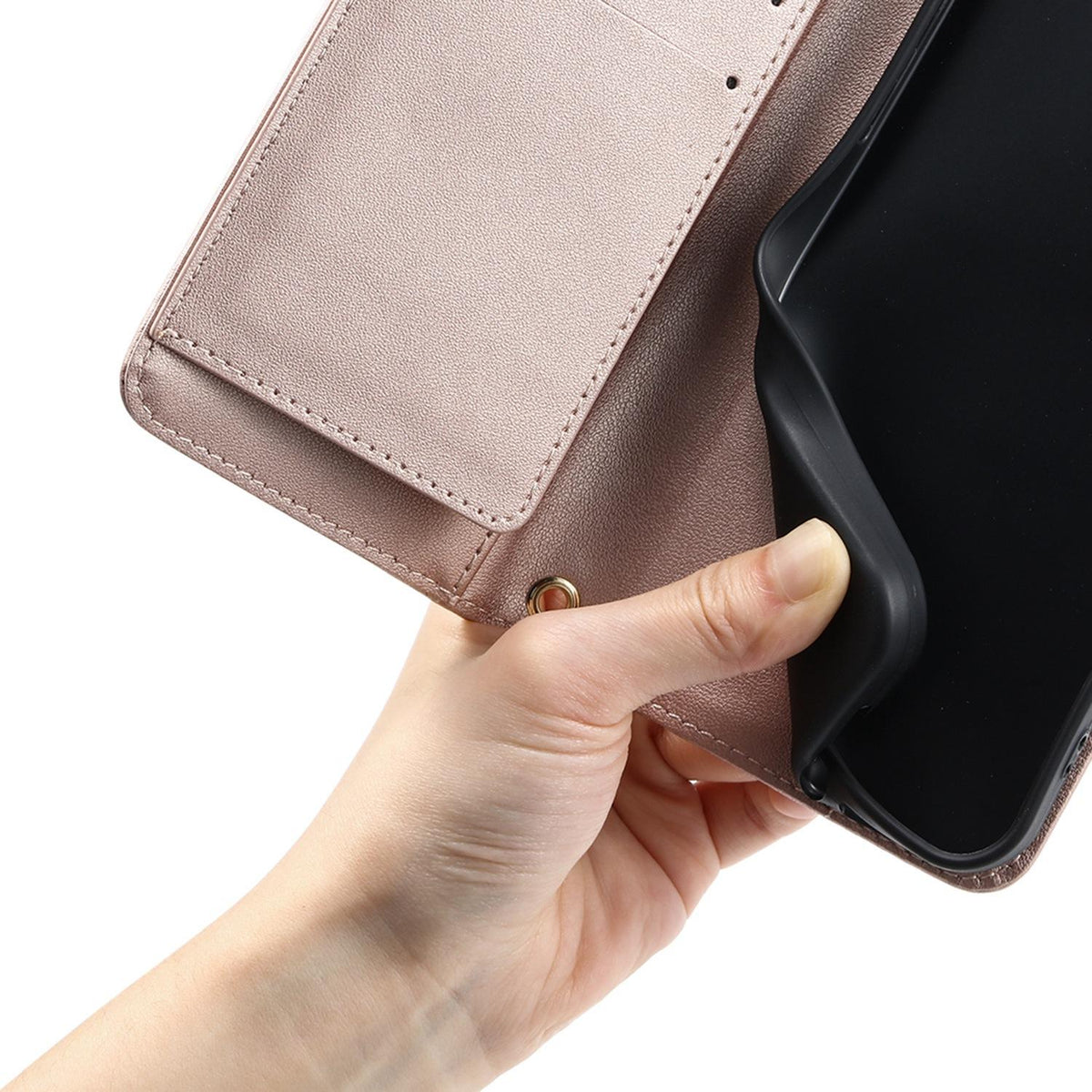 Compatible with iPhone 18 Pro Max Ring Buckle Rhombic Leather Phone Case - Rose Gold