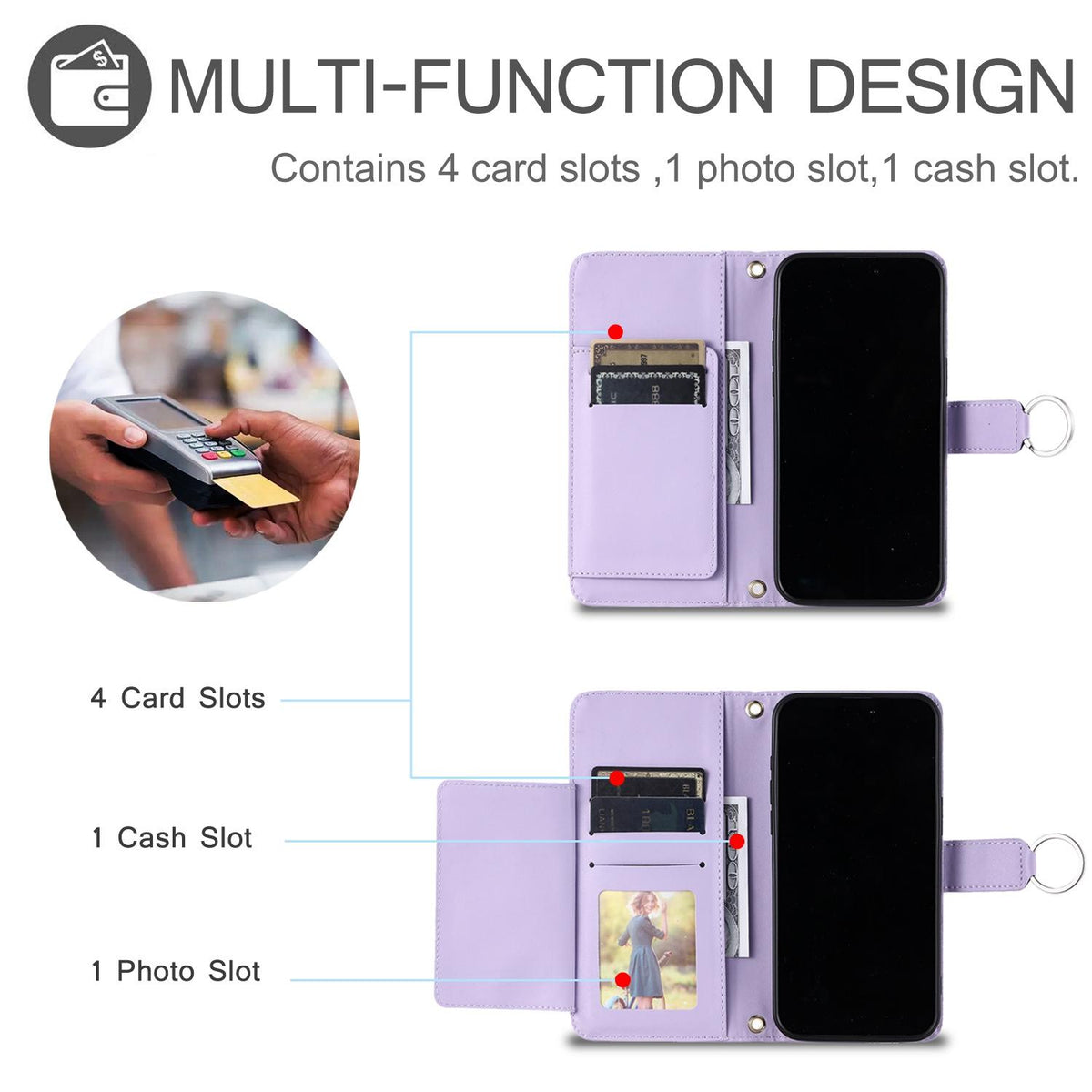 Compatible with iPhone 18 Pro Max Ring Buckle Rhombic Leather Phone Case - Purple