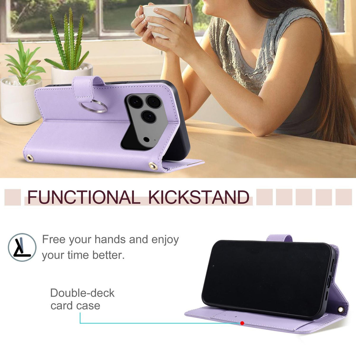 Compatible with iPhone 18 Pro Max Ring Buckle Rhombic Leather Phone Case - Purple
