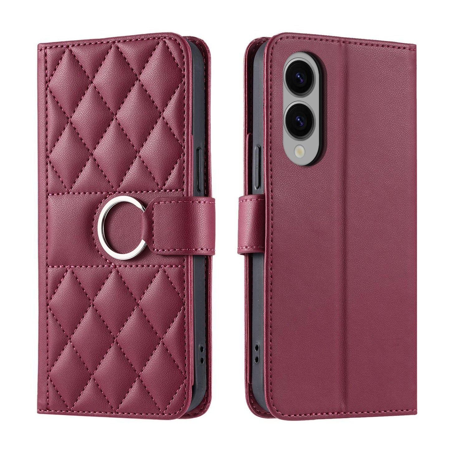 For Samsung Galaxy S25 Edge 5G Ring Buckle Rhombic Leather Phone Case(Red)