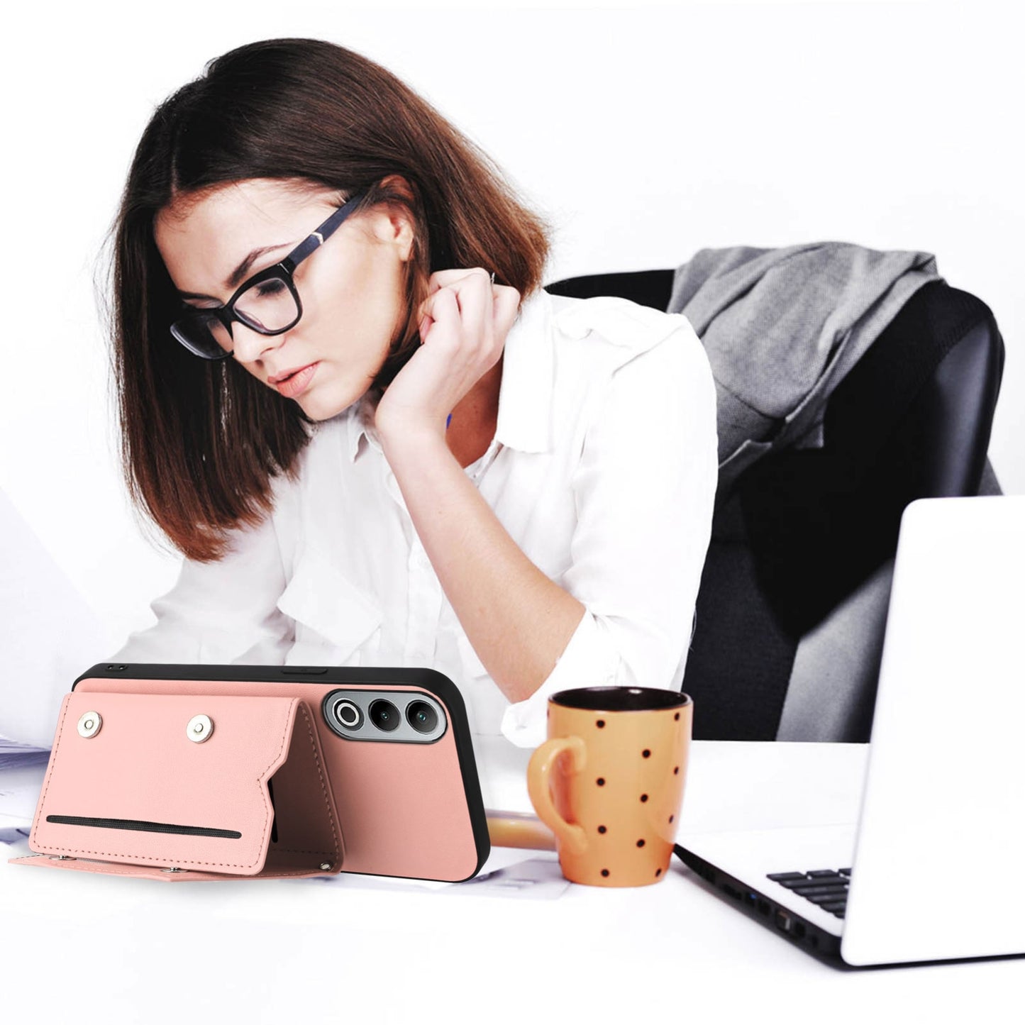 For OPPO K12 5G Skin Feel Four Card Slots Phone Case with Wrist Strap(Pink)