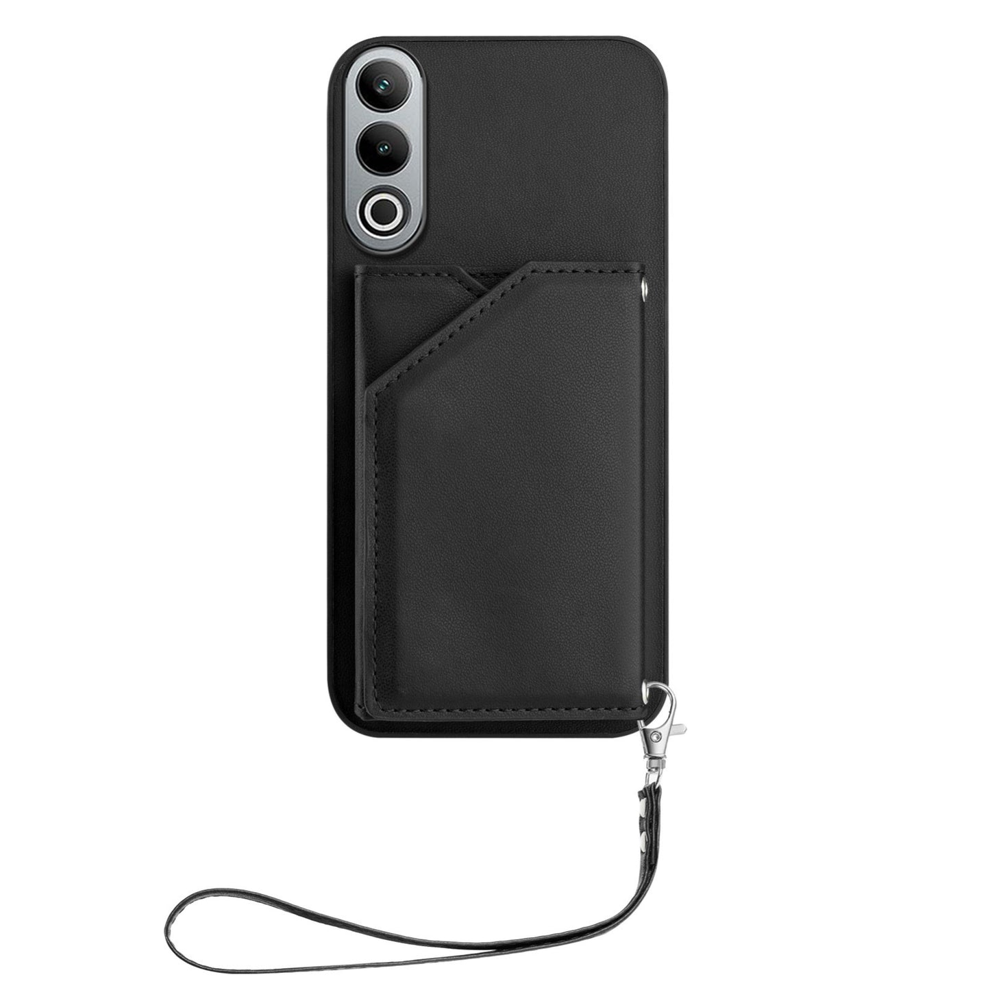 For OPPO K12 5G Skin Feel Four Card Slots Phone Case with Wrist Strap(Black)