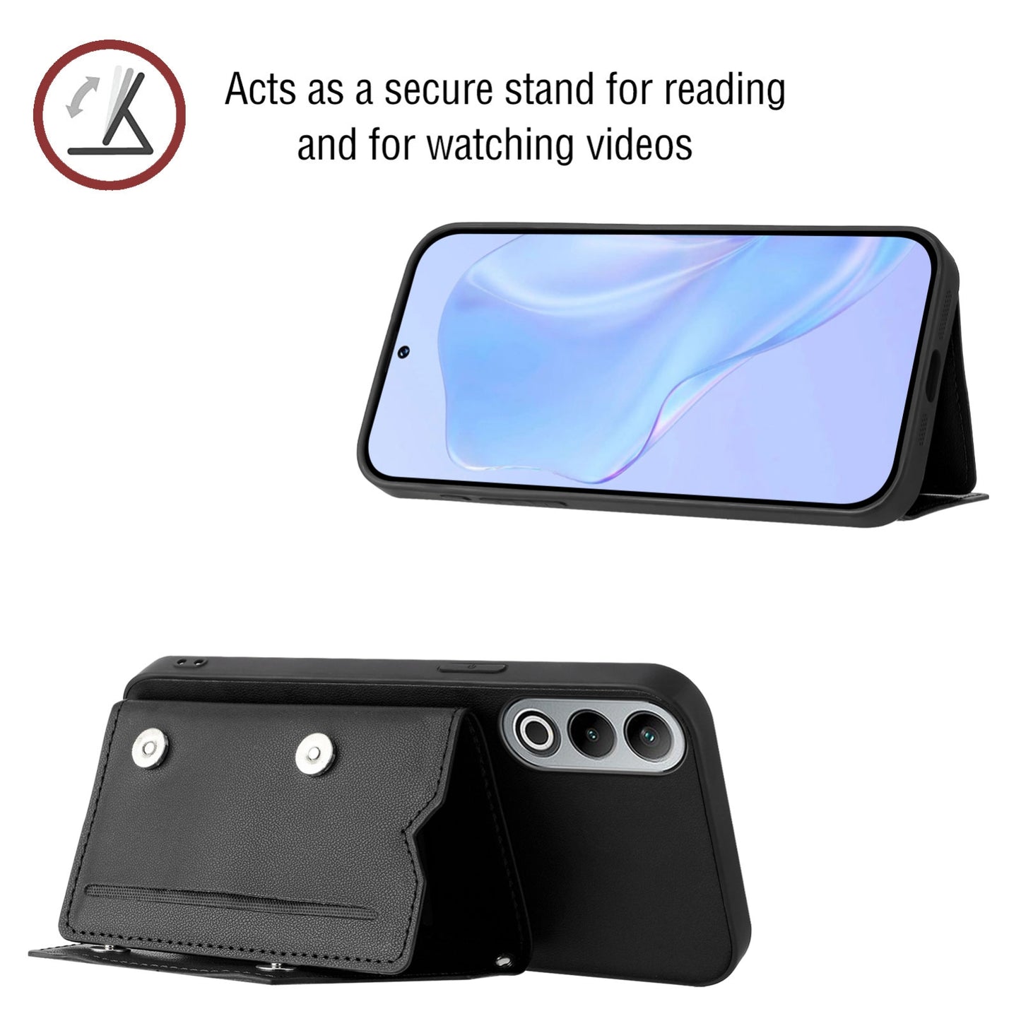 For OPPO K12 5G Skin Feel Four Card Slots Phone Case with Wrist Strap(Black)