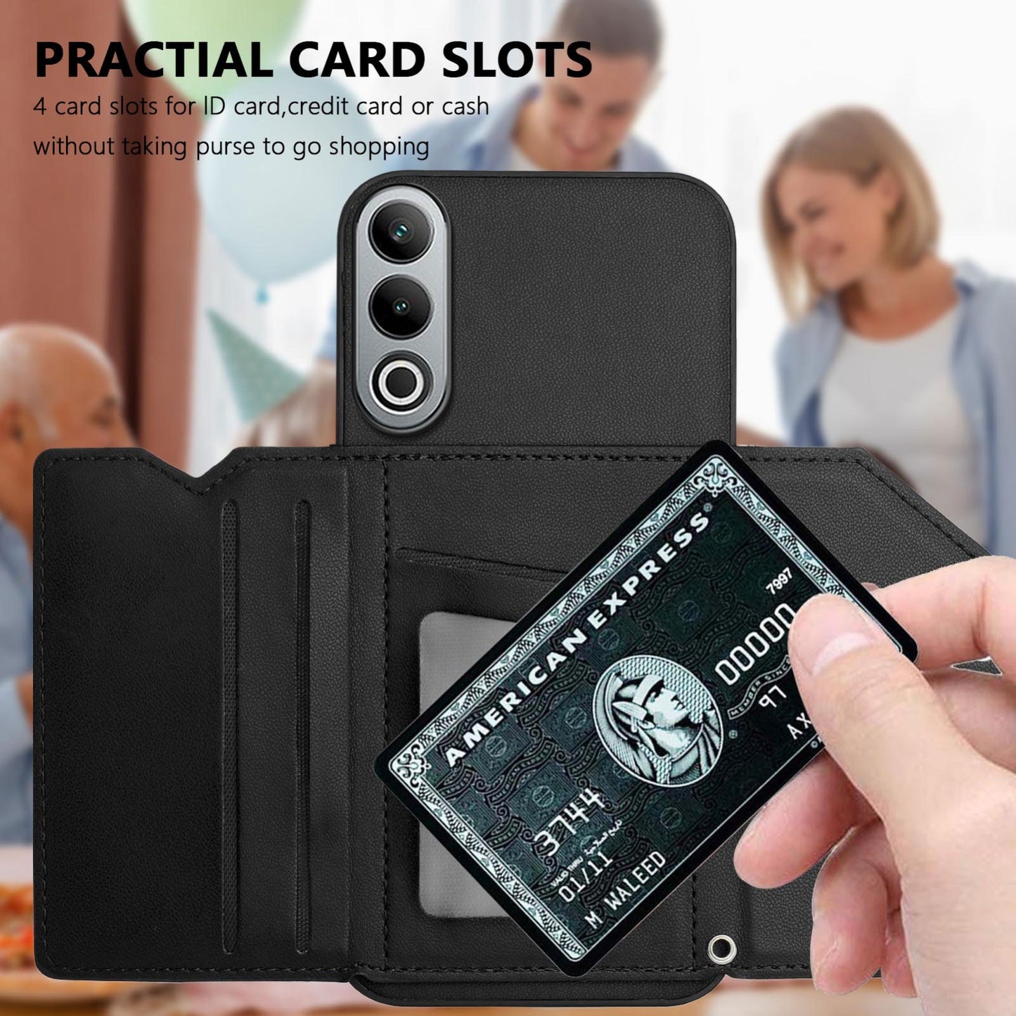 For OPPO K12 5G Skin Feel Four Card Slots Phone Case with Wrist Strap(Black)