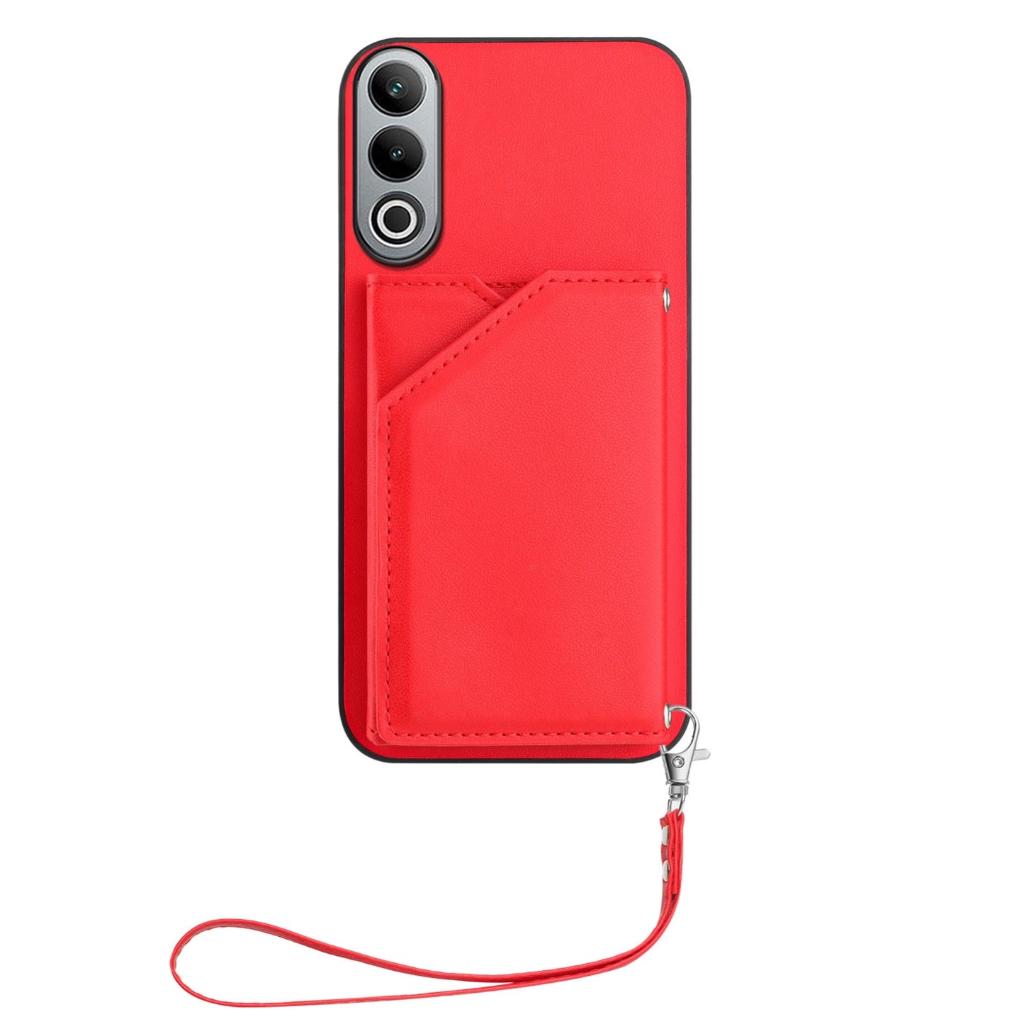 For OPPO K12 5G Skin Feel Four Card Slots Phone Case with Wrist Strap(Red)
